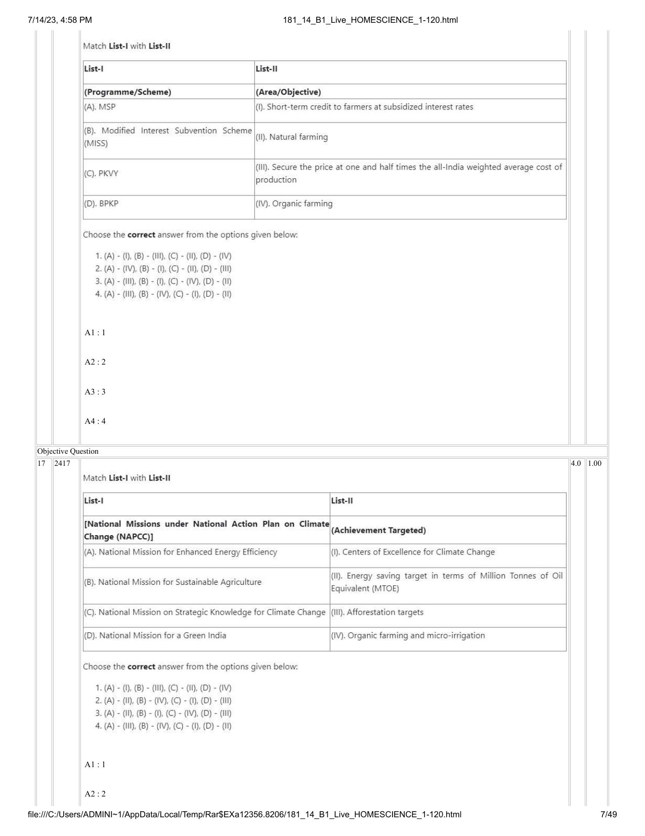 ICAR AIEEA PG 2023 HOME SCIENCE Question Paper- 14 July 2023 - Page 7