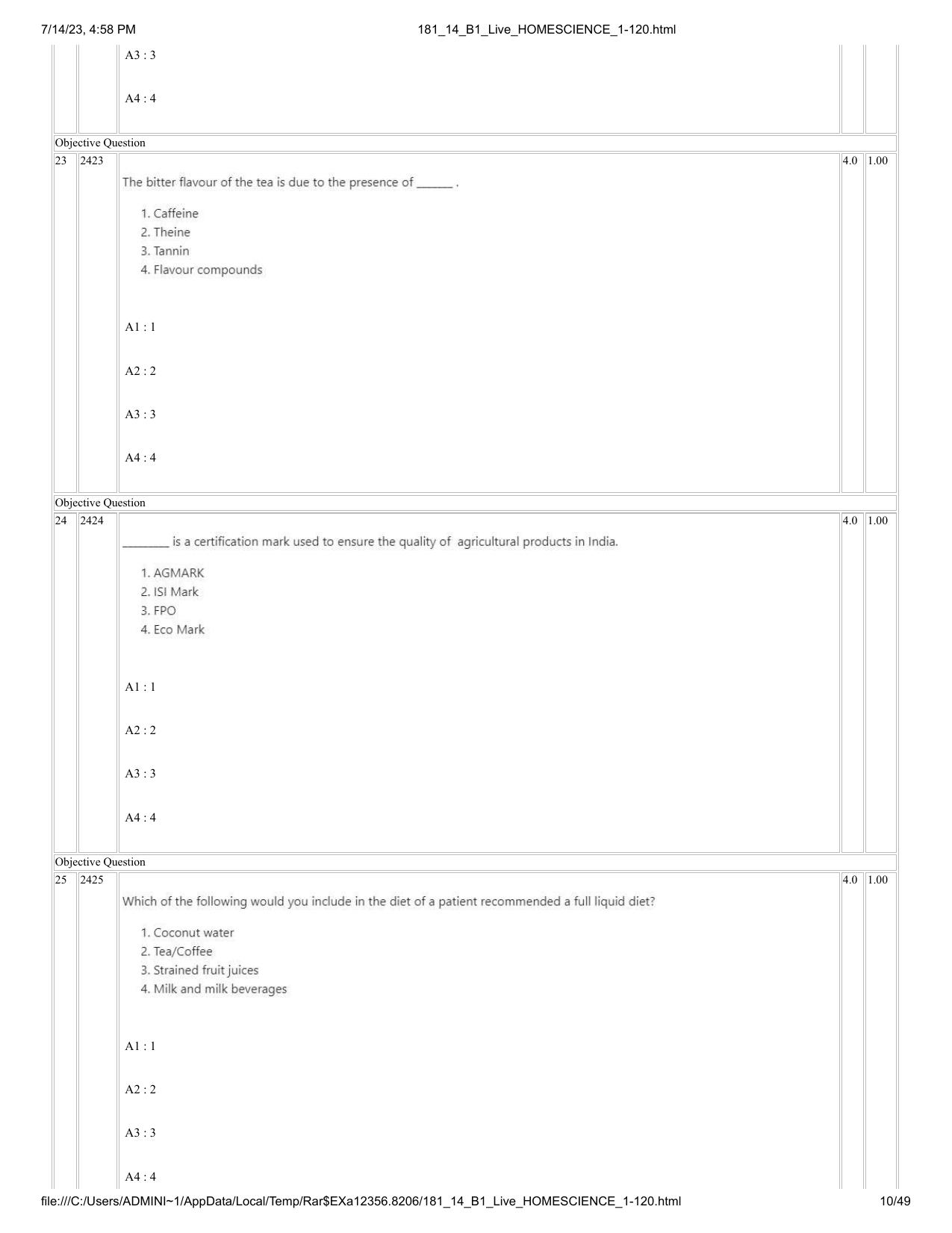 ICAR AIEEA PG 2023 HOME SCIENCE Question Paper- 14 July 2023 - Page 10