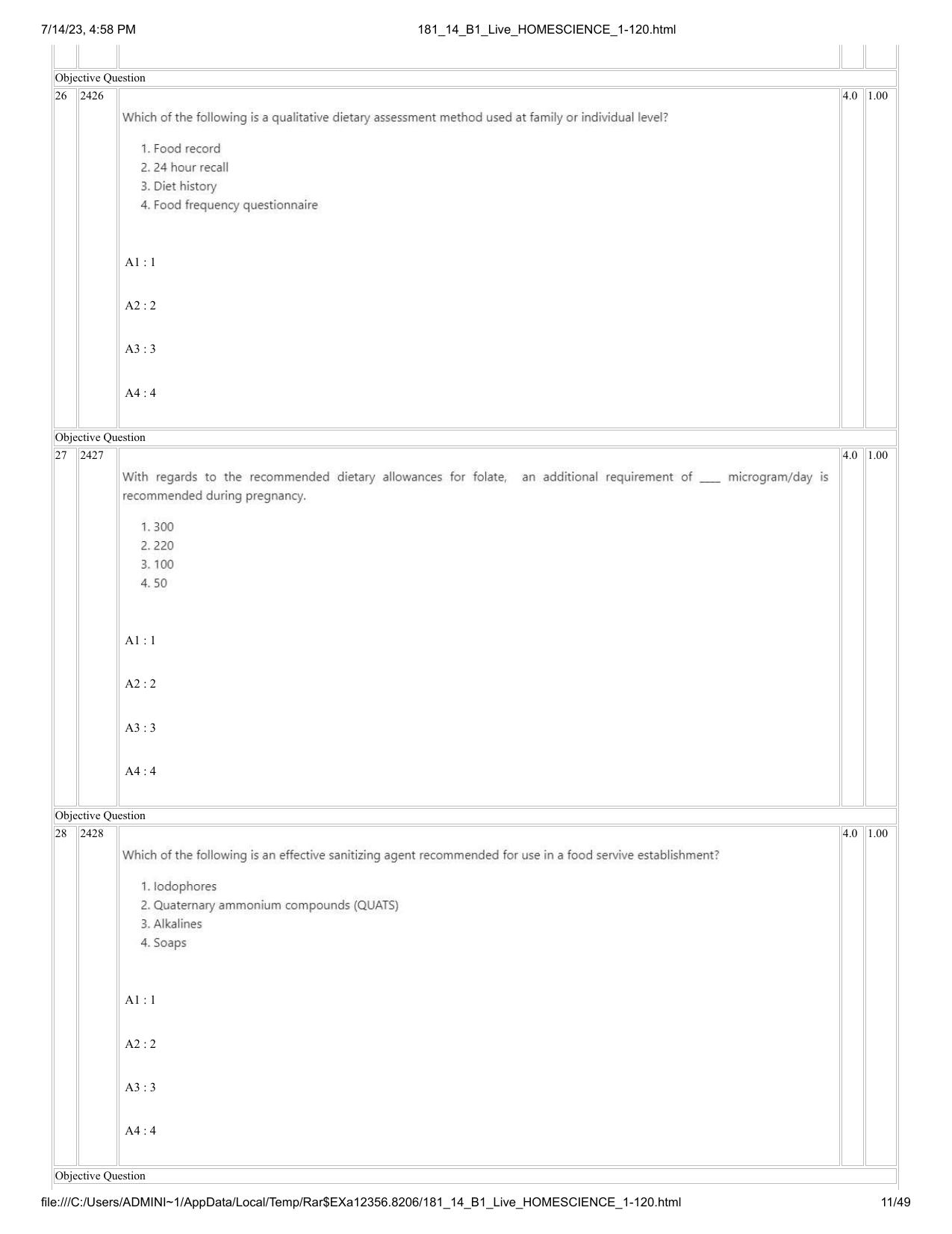 ICAR AIEEA PG 2023 HOME SCIENCE Question Paper- 14 July 2023 - Page 11