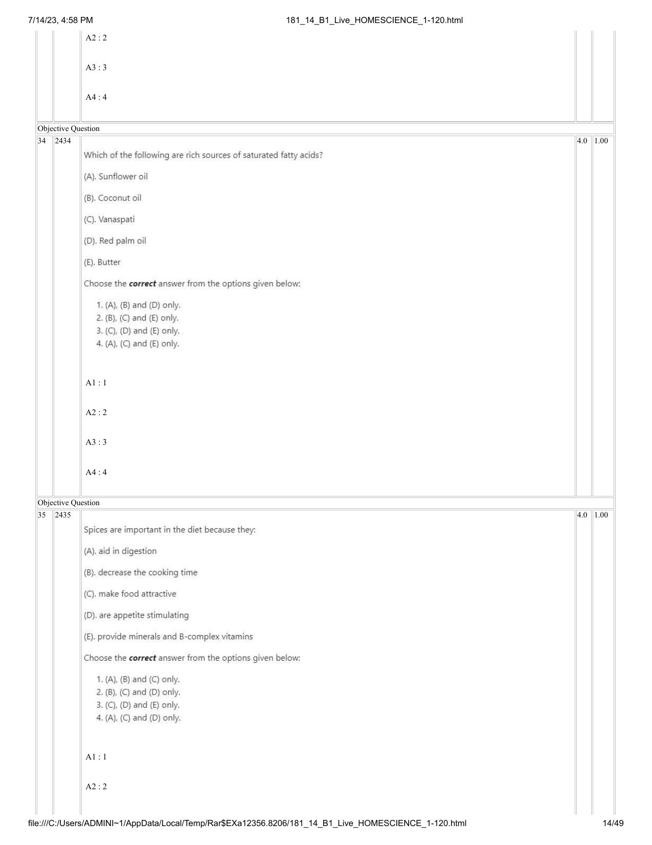 ICAR AIEEA PG 2023 HOME SCIENCE Question Paper- 14 July 2023 - Page 14
