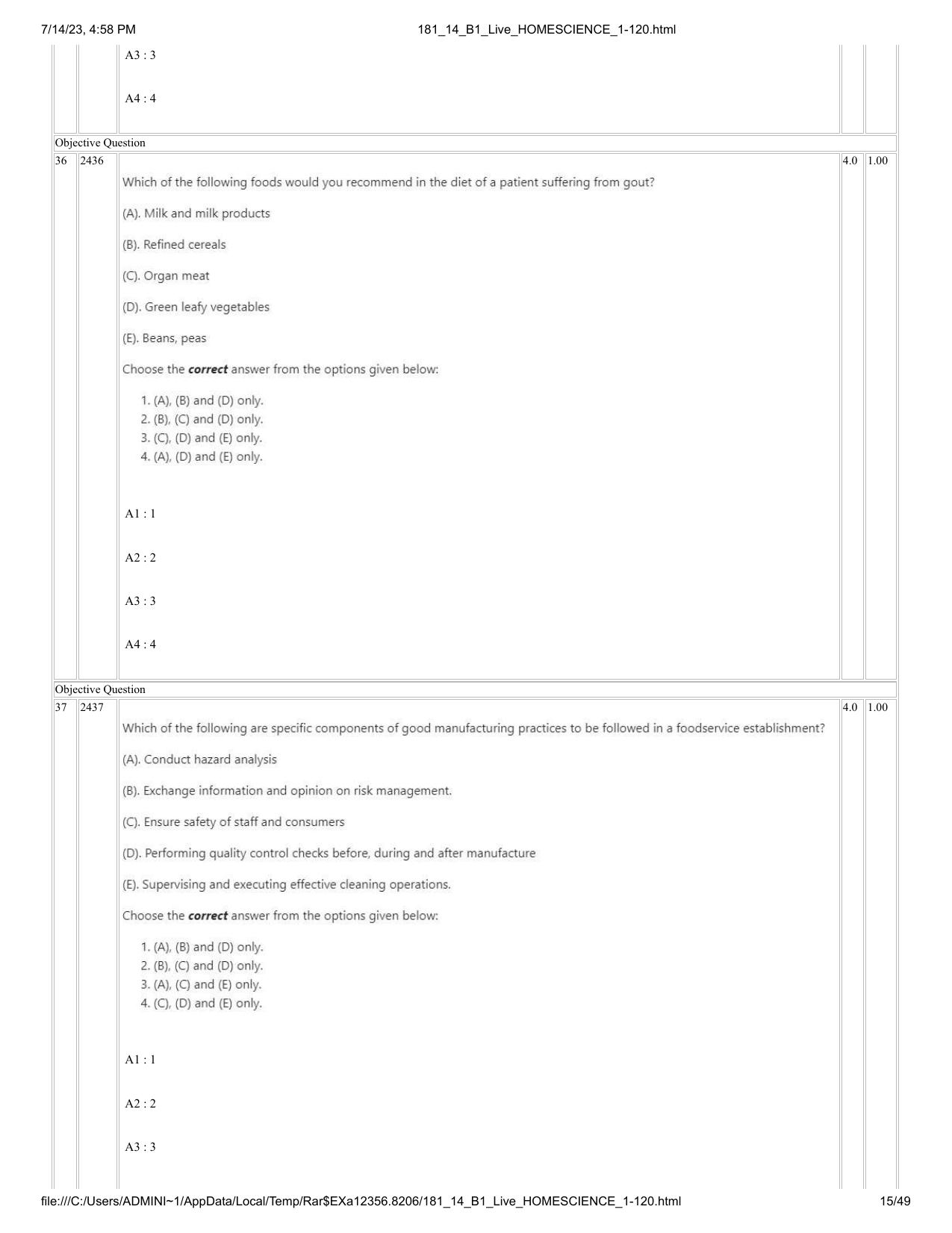 ICAR AIEEA PG 2023 HOME SCIENCE Question Paper- 14 July 2023 - Page 15