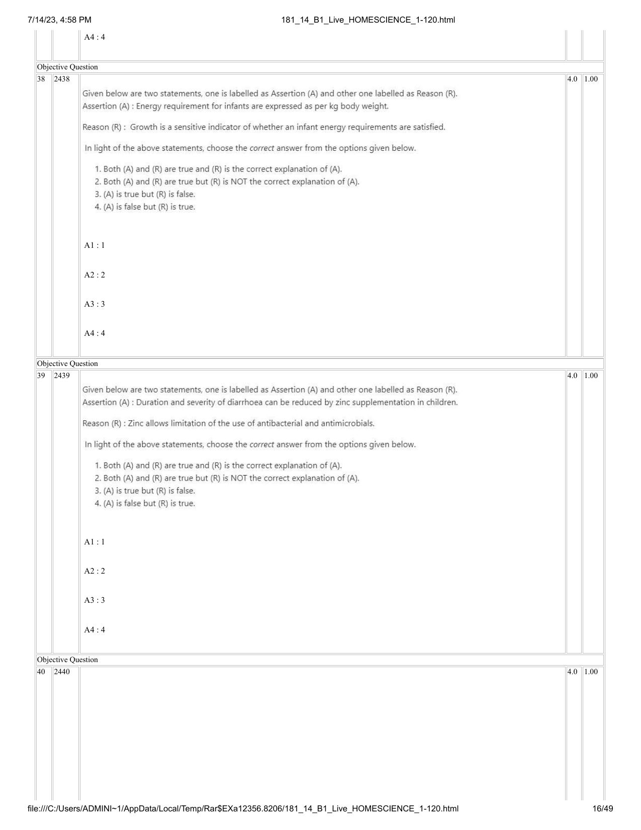 ICAR AIEEA PG 2023 HOME SCIENCE Question Paper- 14 July 2023 - Page 16