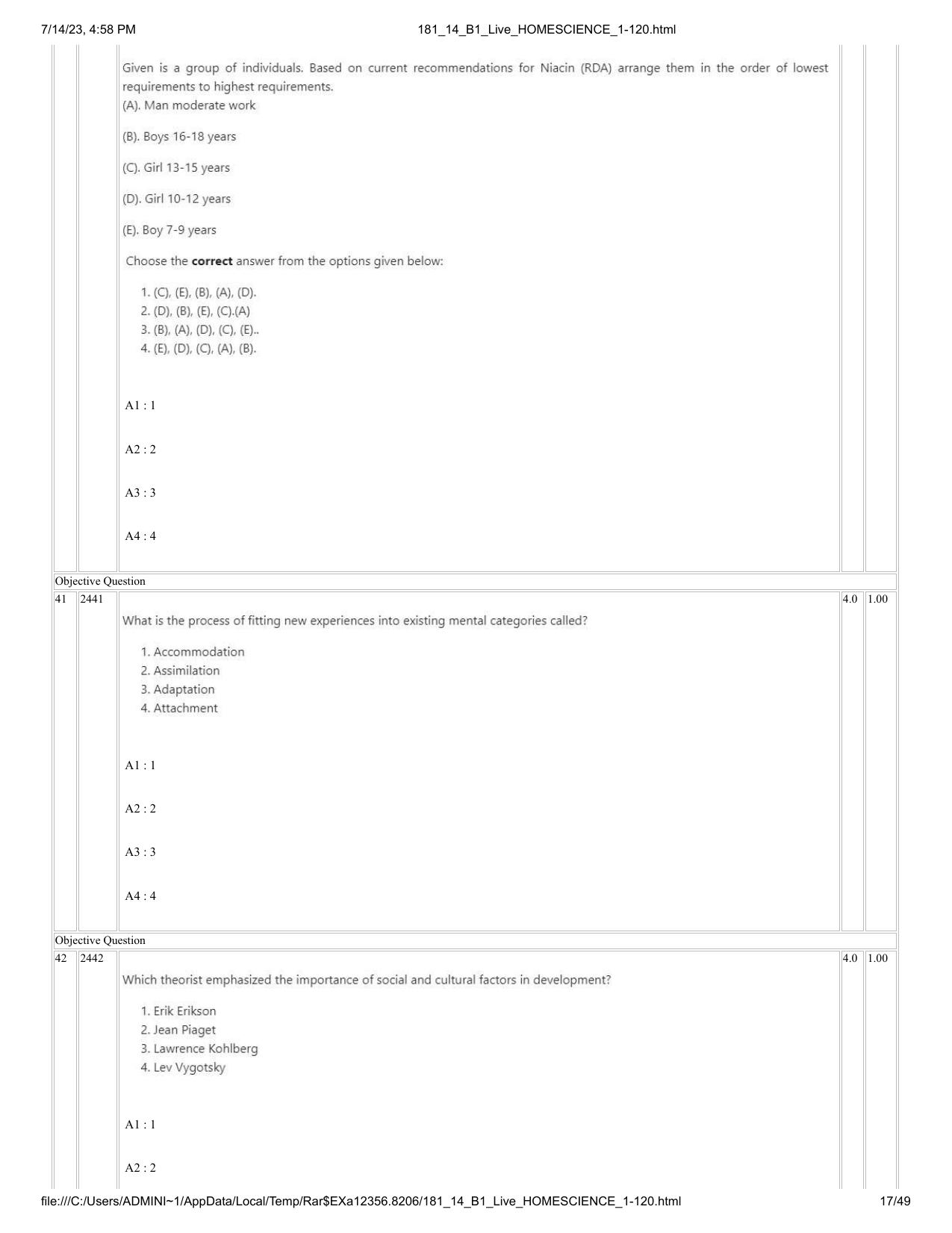 ICAR AIEEA PG 2023 HOME SCIENCE Question Paper- 14 July 2023 - Page 17