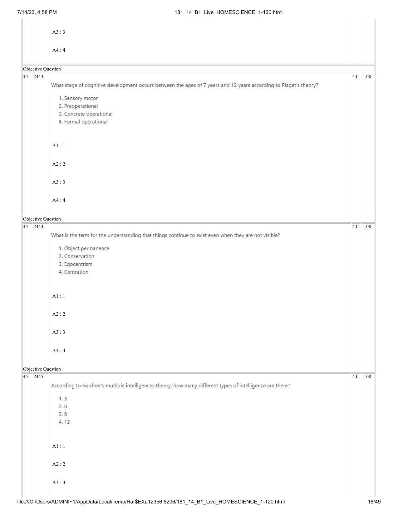 ICAR AIEEA PG 2023 HOME SCIENCE Question Paper- 14 July 2023 - Page 18