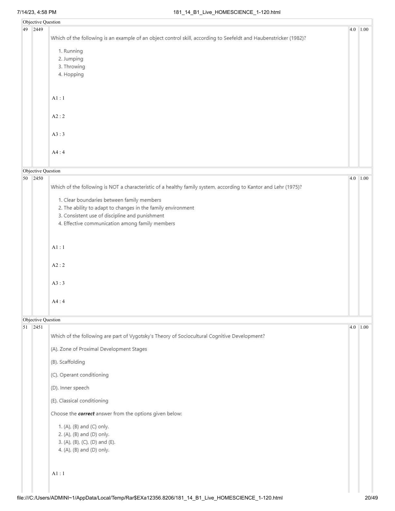 ICAR AIEEA PG 2023 HOME SCIENCE Question Paper- 14 July 2023 - Page 20
