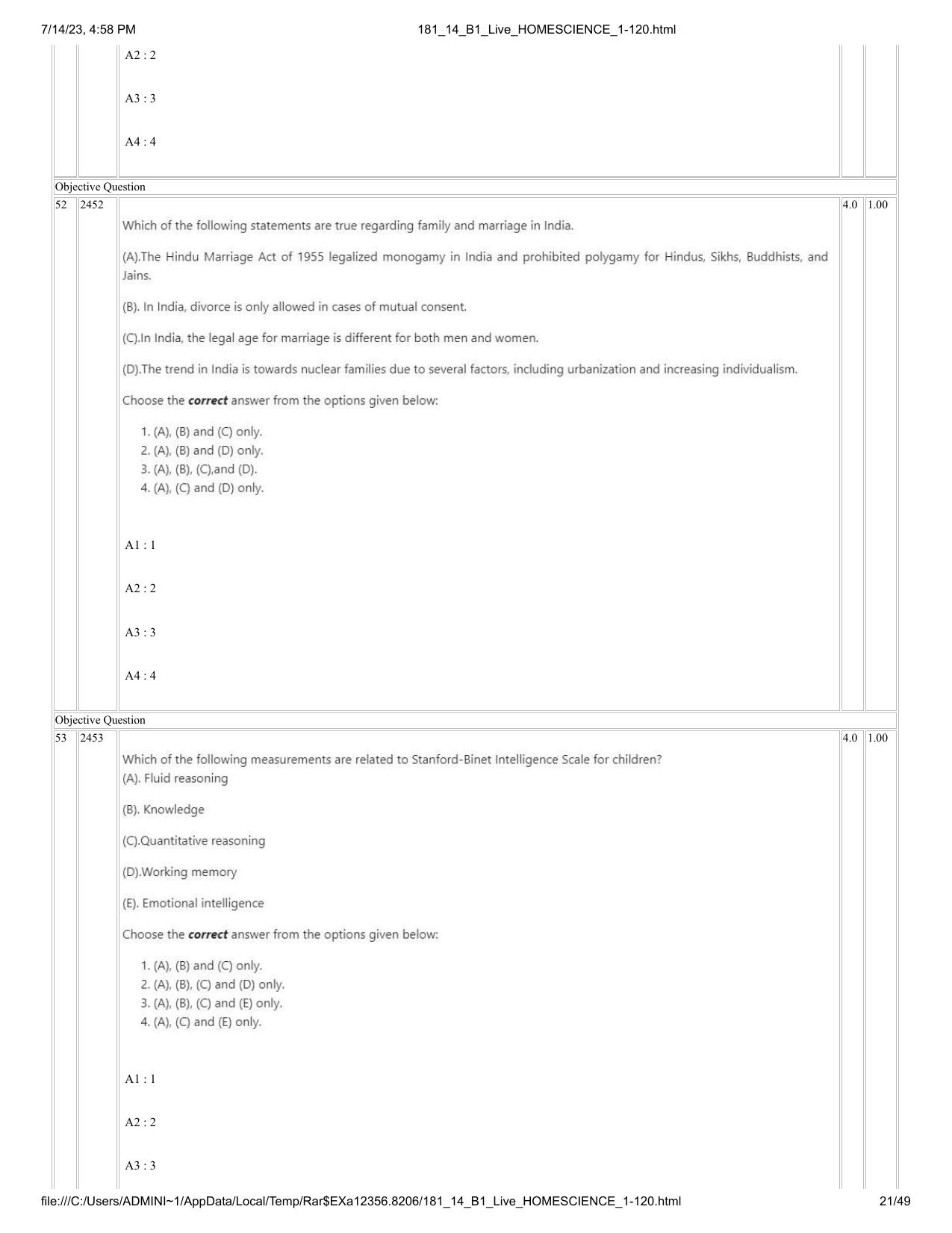 ICAR AIEEA PG 2023 HOME SCIENCE Question Paper- 14 July 2023 - Page 21
