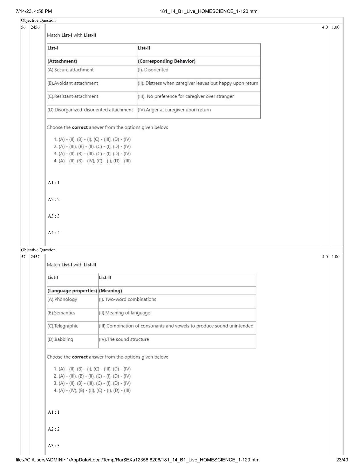 ICAR AIEEA PG 2023 HOME SCIENCE Question Paper- 14 July 2023 - Page 23