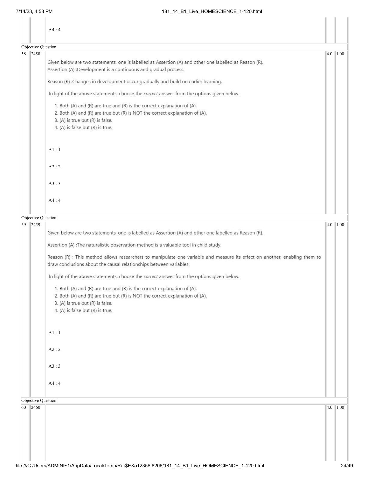 ICAR AIEEA PG 2023 HOME SCIENCE Question Paper- 14 July 2023 - Page 24