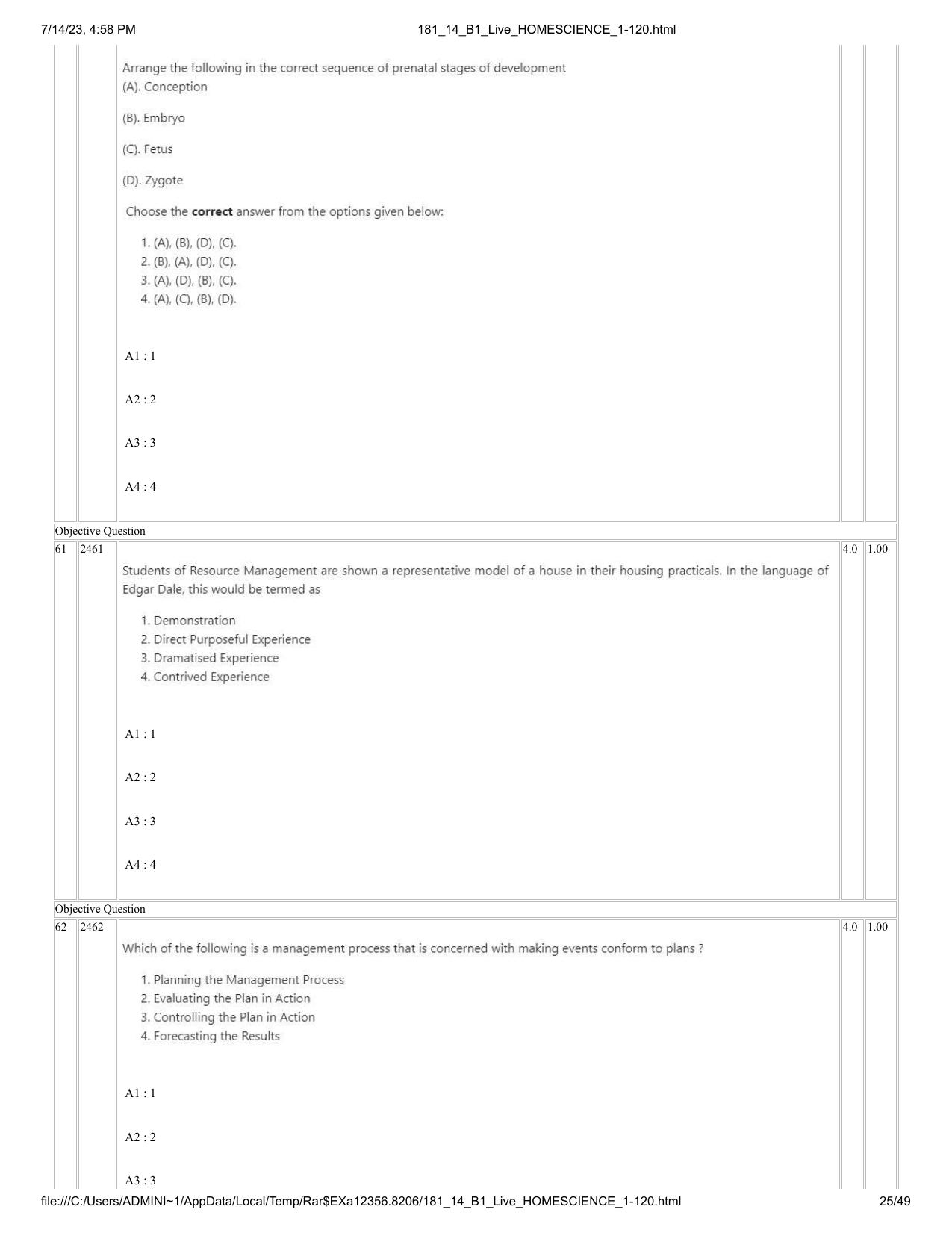 ICAR AIEEA PG 2023 HOME SCIENCE Question Paper- 14 July 2023 - Page 25