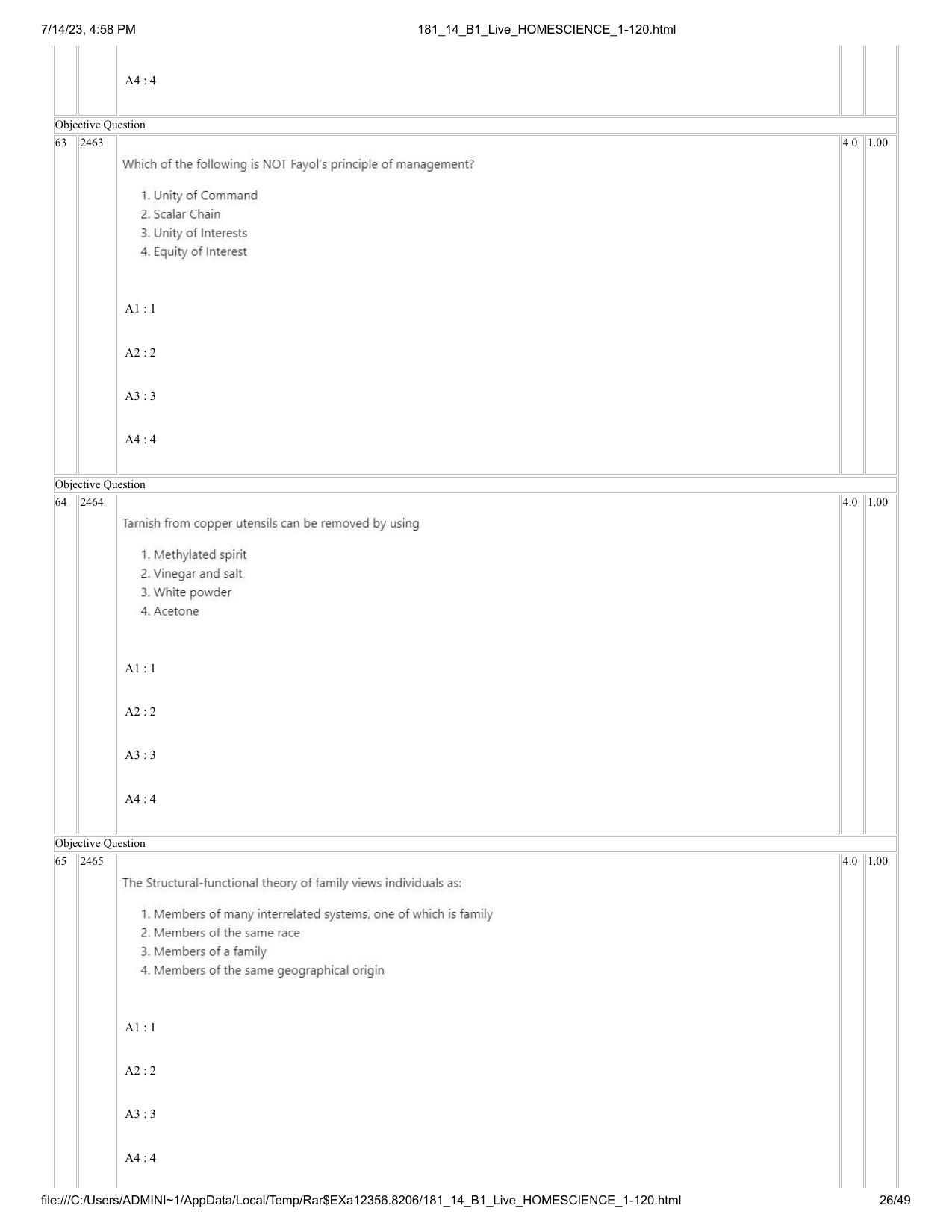 ICAR AIEEA PG 2023 HOME SCIENCE Question Paper- 14 July 2023 - Page 26