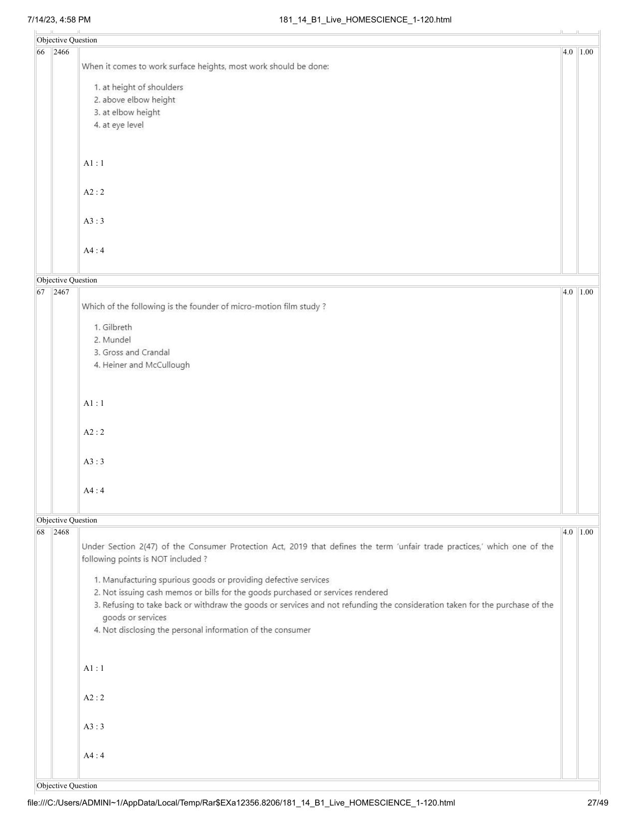 ICAR AIEEA PG 2023 HOME SCIENCE Question Paper- 14 July 2023 - Page 27