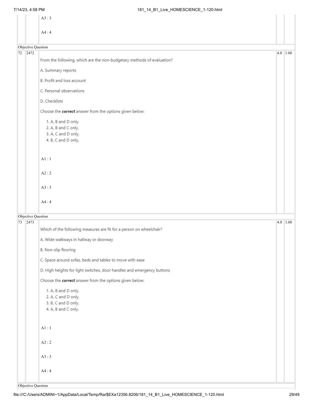 ICAR AIEEA PG 2023 HOME SCIENCE Question Paper- 14 July 2023 - Page 29