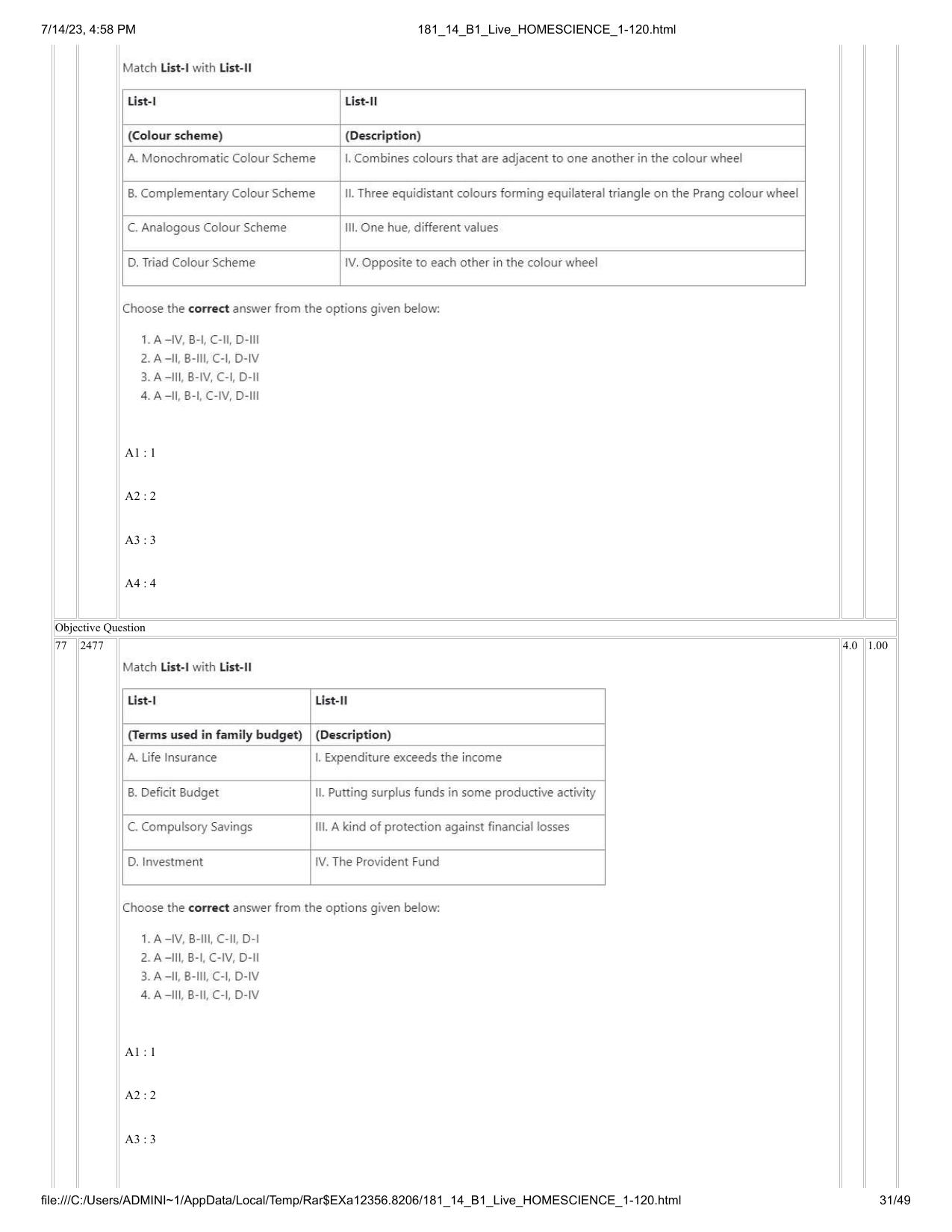 ICAR AIEEA PG 2023 HOME SCIENCE Question Paper- 14 July 2023 - Page 31