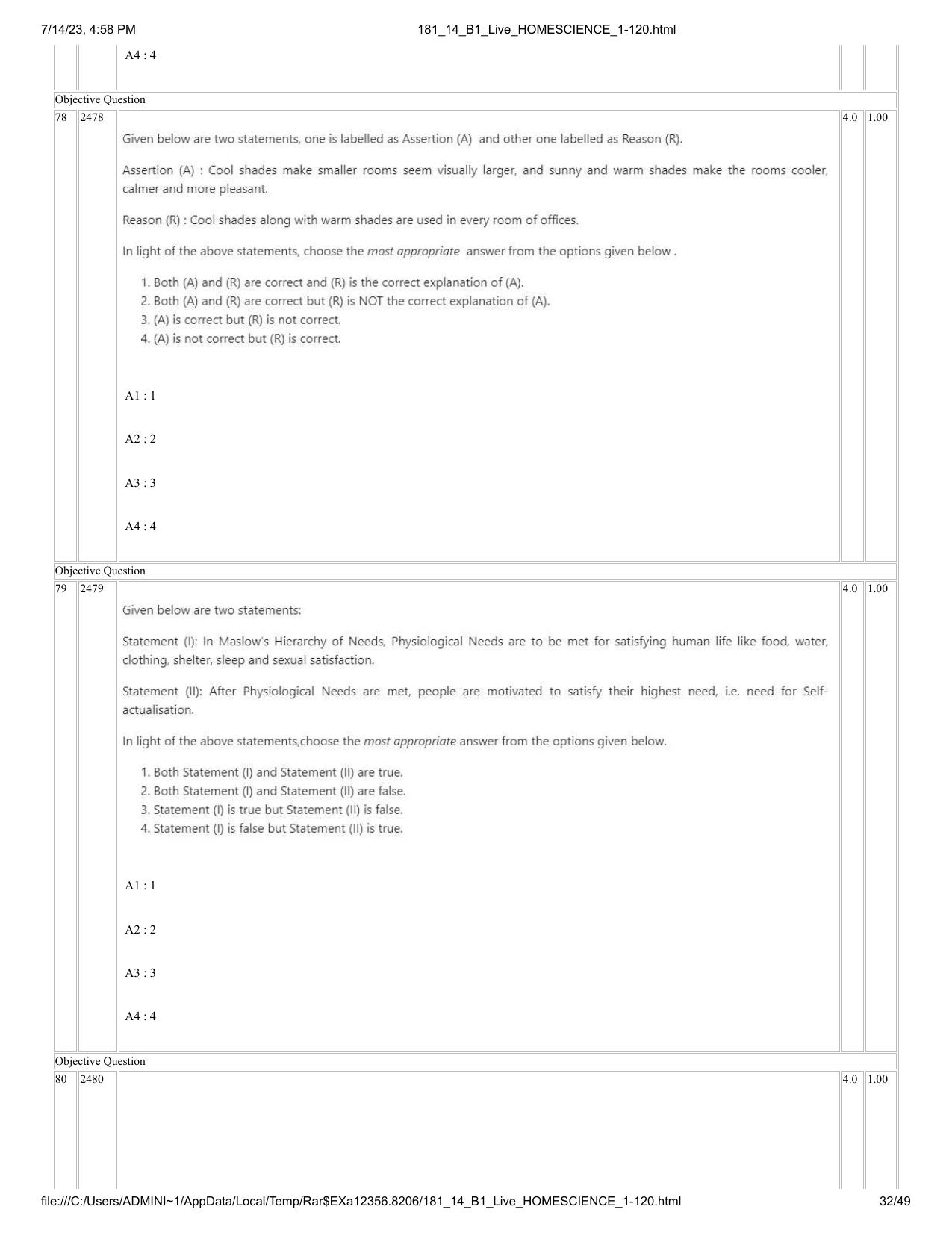 ICAR AIEEA PG 2023 HOME SCIENCE Question Paper- 14 July 2023 - Page 32