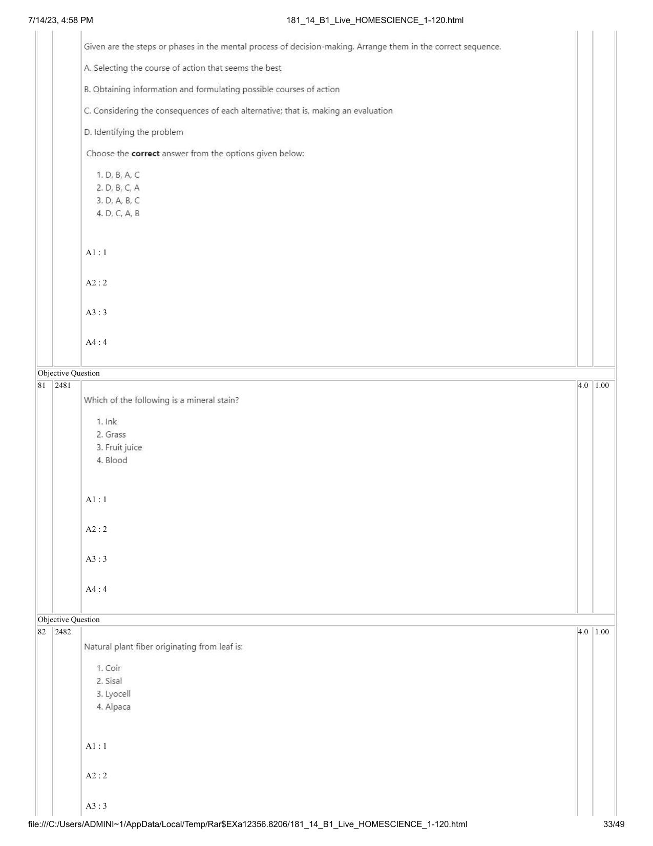 ICAR AIEEA PG 2023 HOME SCIENCE Question Paper- 14 July 2023 - Page 33