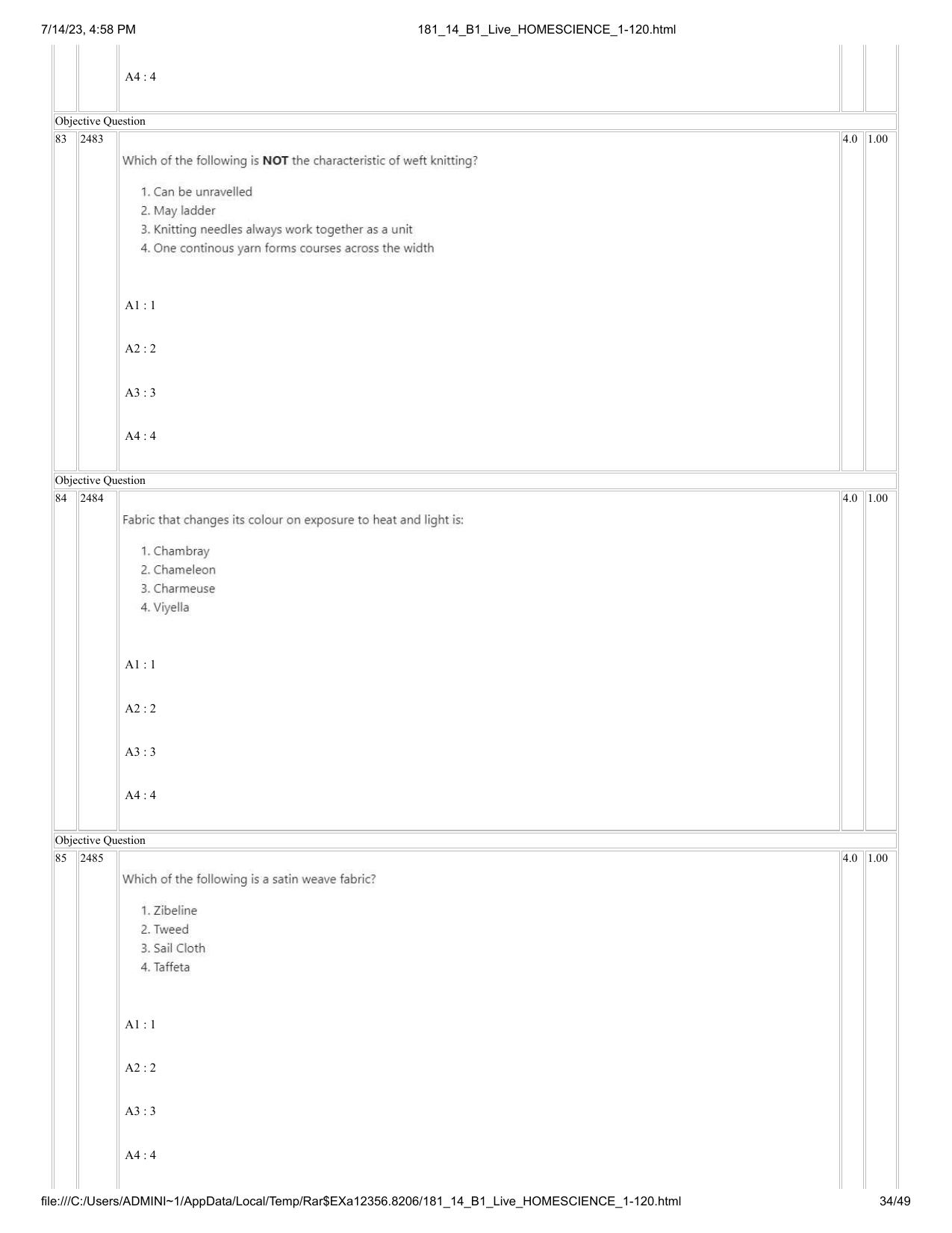 ICAR AIEEA PG 2023 HOME SCIENCE Question Paper- 14 July 2023 - Page 34