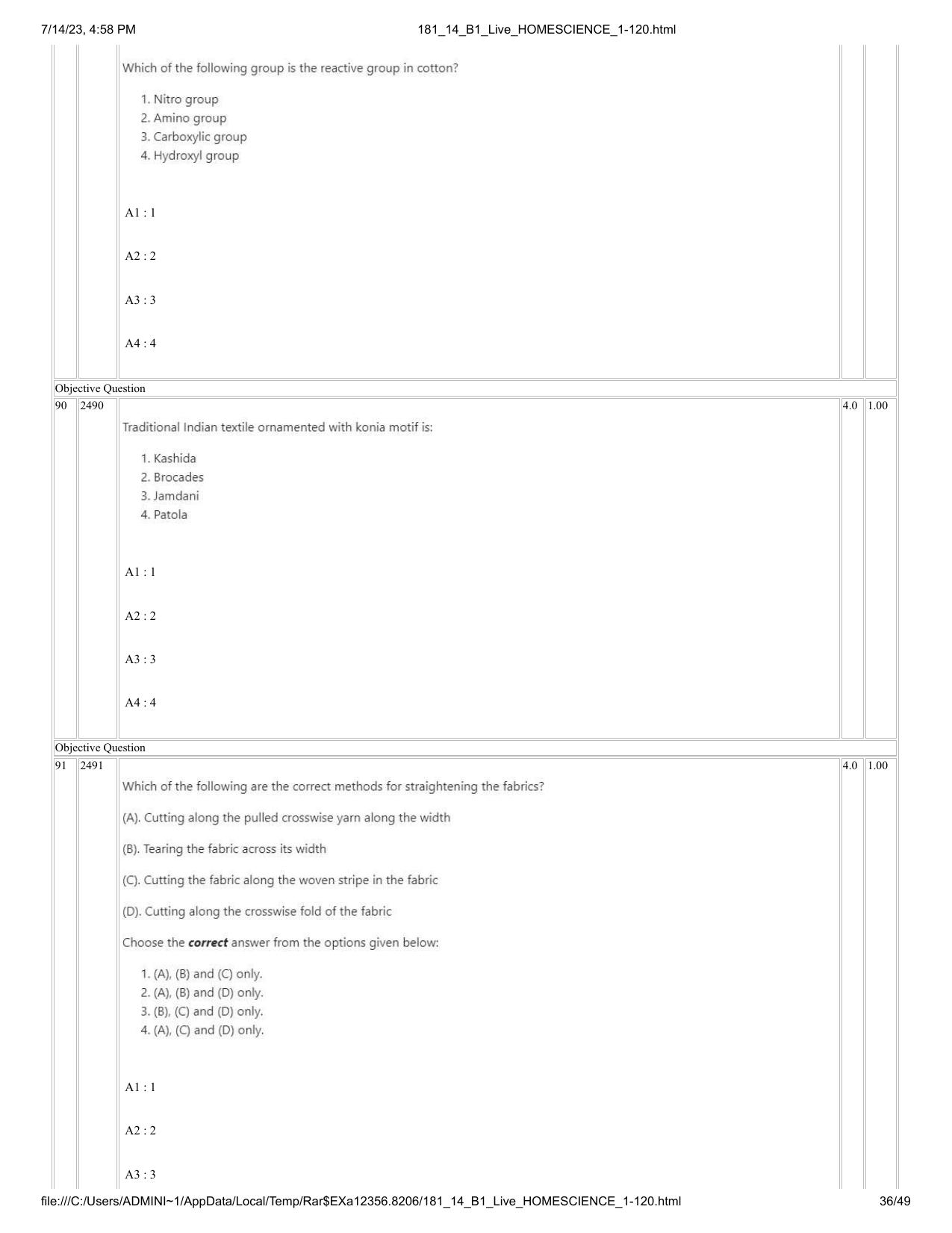 ICAR AIEEA PG 2023 HOME SCIENCE Question Paper- 14 July 2023 - Page 36