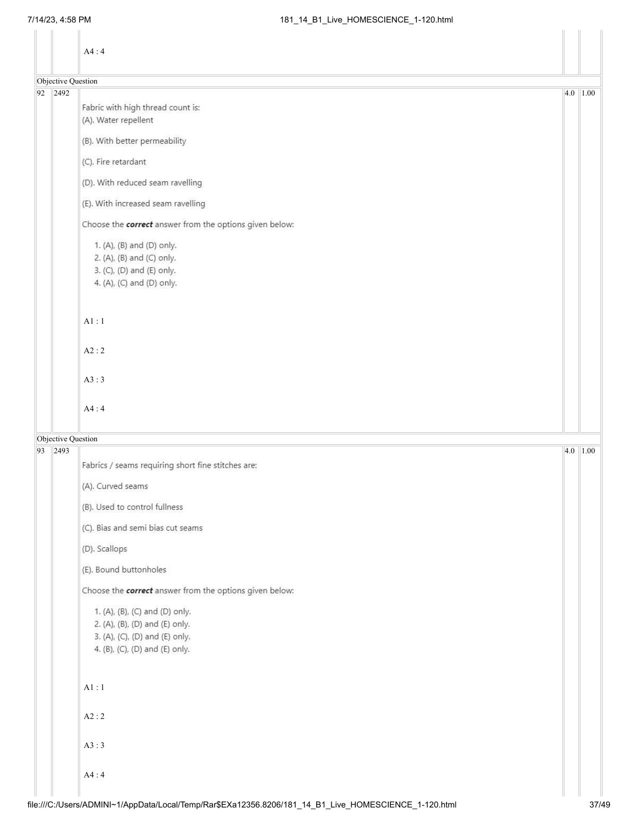 ICAR AIEEA PG 2023 HOME SCIENCE Question Paper- 14 July 2023 - Page 37