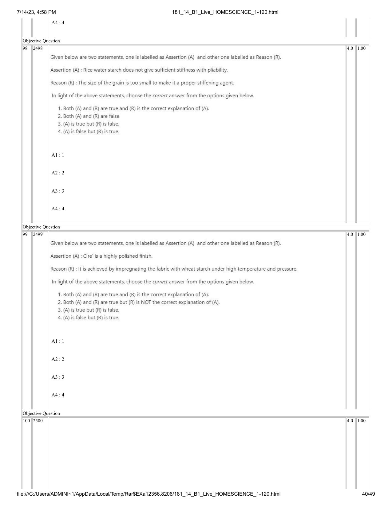 ICAR AIEEA PG 2023 HOME SCIENCE Question Paper- 14 July 2023 - Page 40