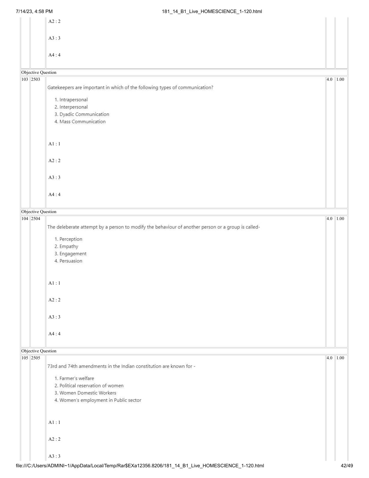 ICAR AIEEA PG 2023 HOME SCIENCE Question Paper- 14 July 2023 - Page 42