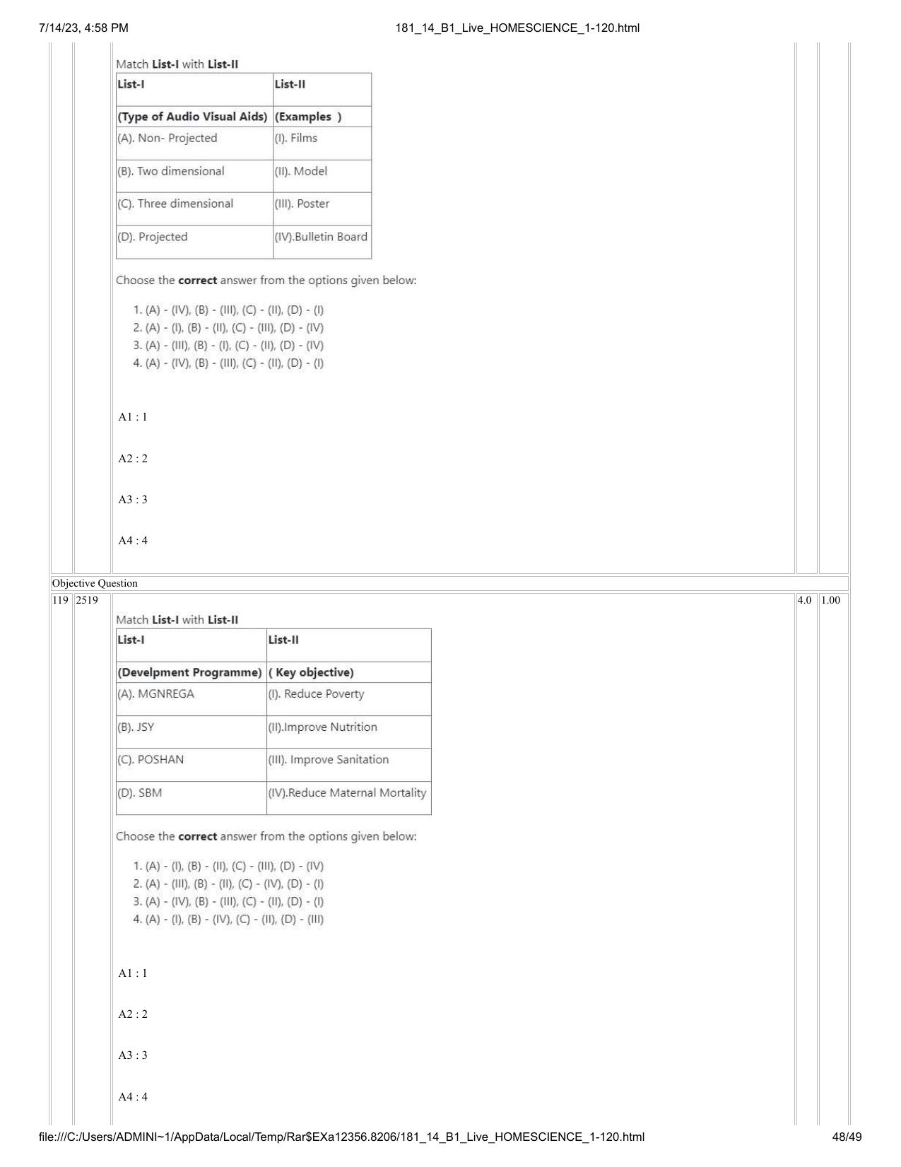 ICAR AIEEA PG 2023 HOME SCIENCE Question Paper- 14 July 2023 - Page 48