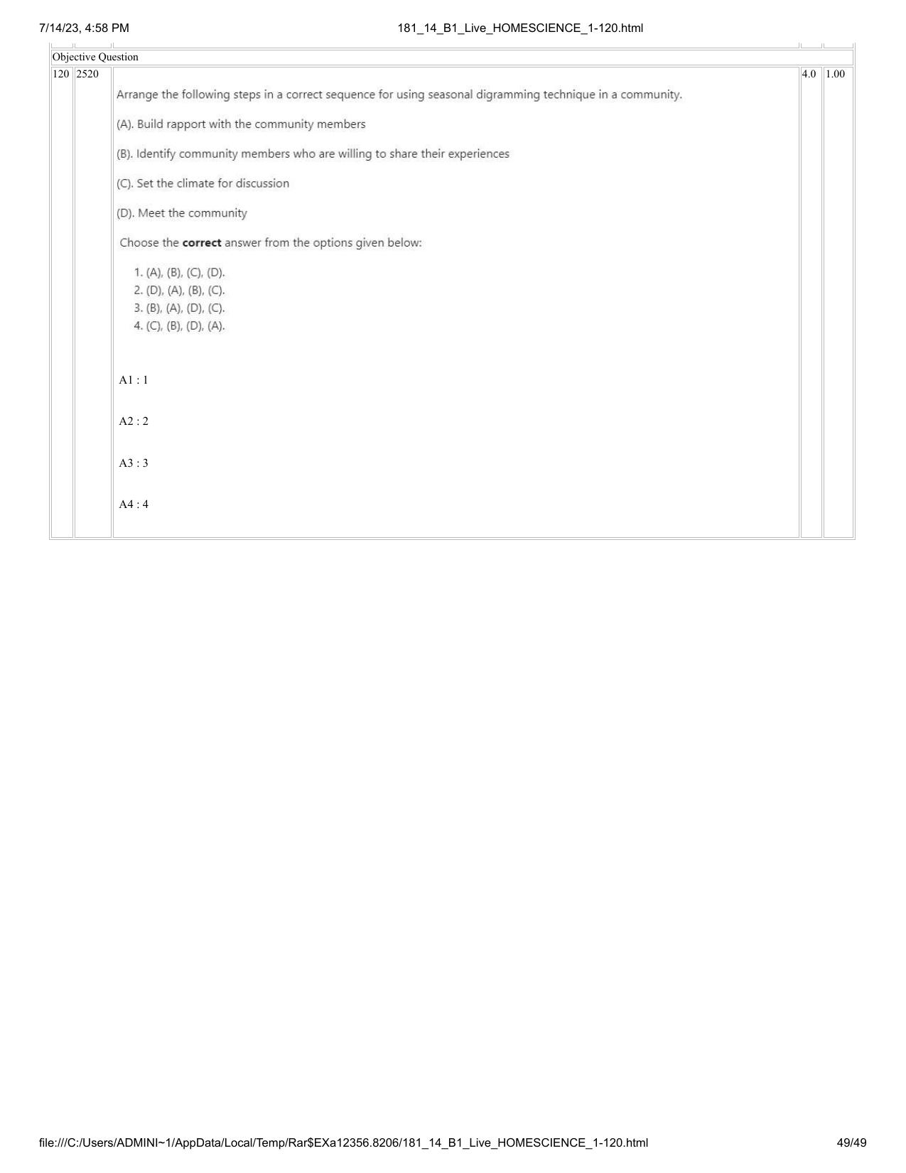 ICAR AIEEA PG 2023 HOME SCIENCE Question Paper- 14 July 2023 - Page 49