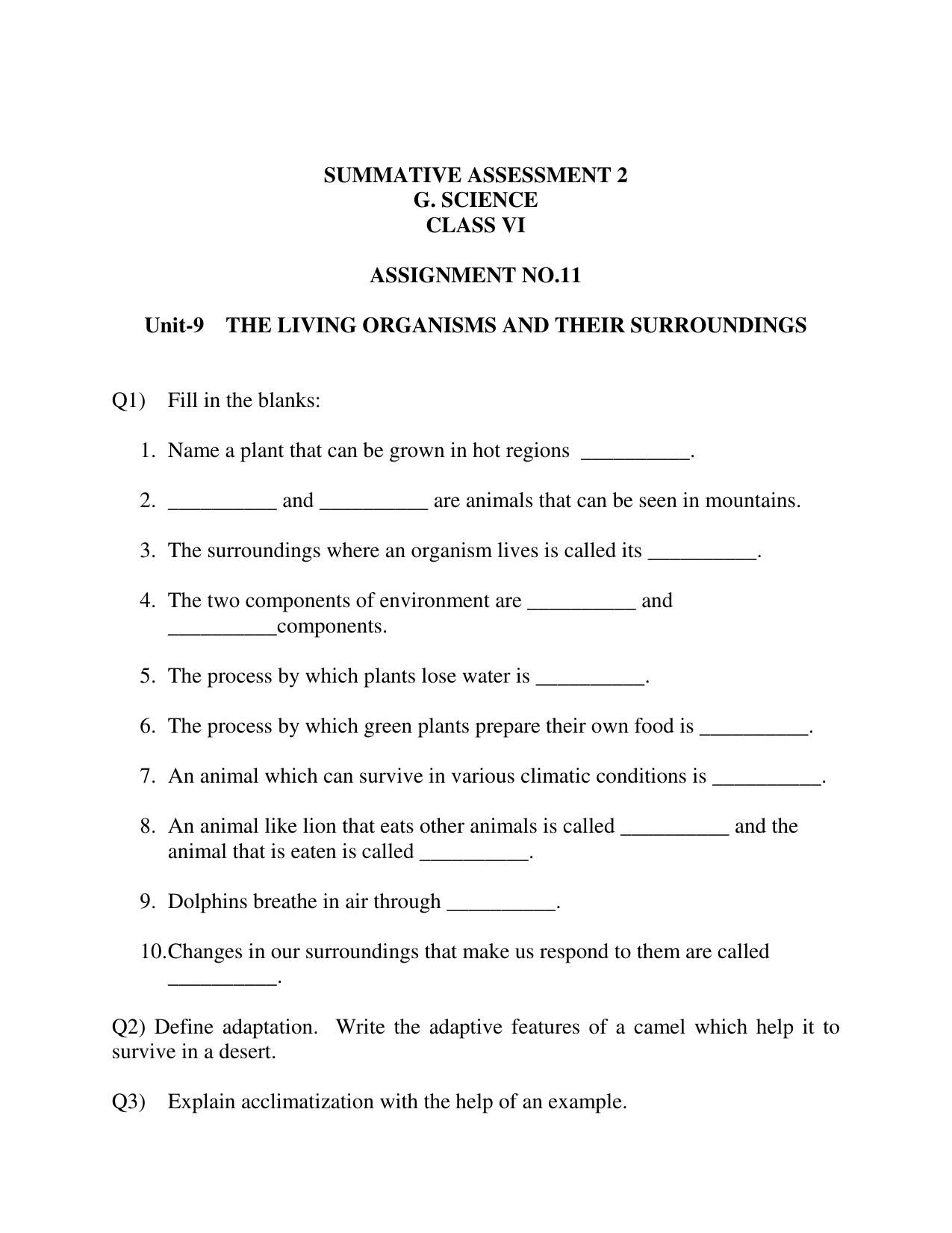 CBSE Worksheets for Class 6 Science Assignment 55 - Page 1