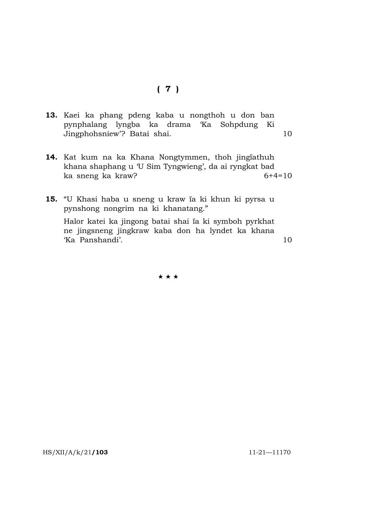 Meghalaya Board (MBOSE) Class 12 KHASI (HS-XII-A-k-21) 2021 Question Paper - Page 7
