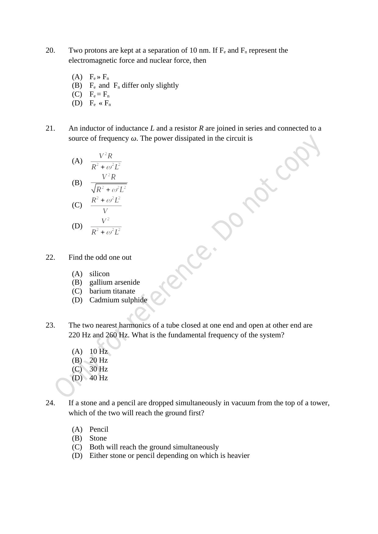CUSAT CAT 2021 MSC Integrated Biology Shift I Question Paper - Page 5