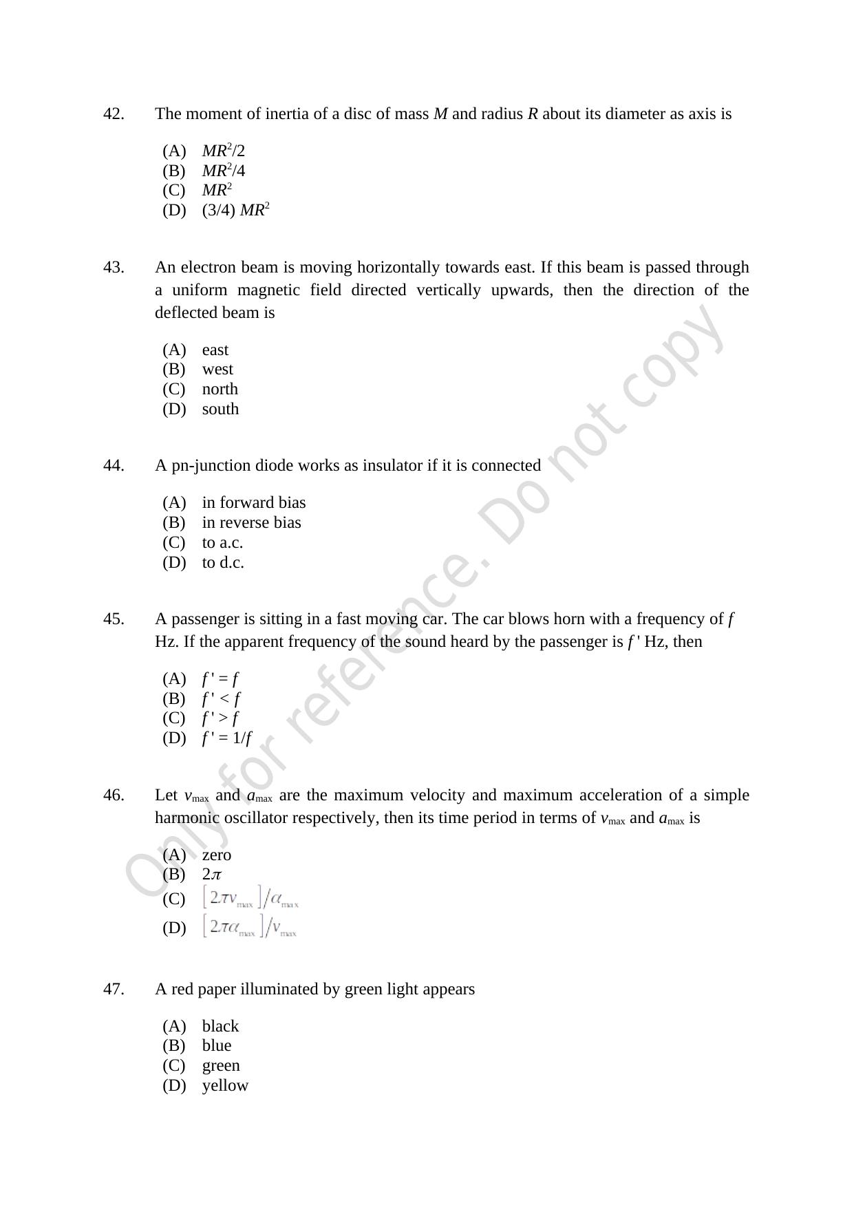 CUSAT CAT 2021 MSC Integrated Biology Shift I Question Paper - Page 9
