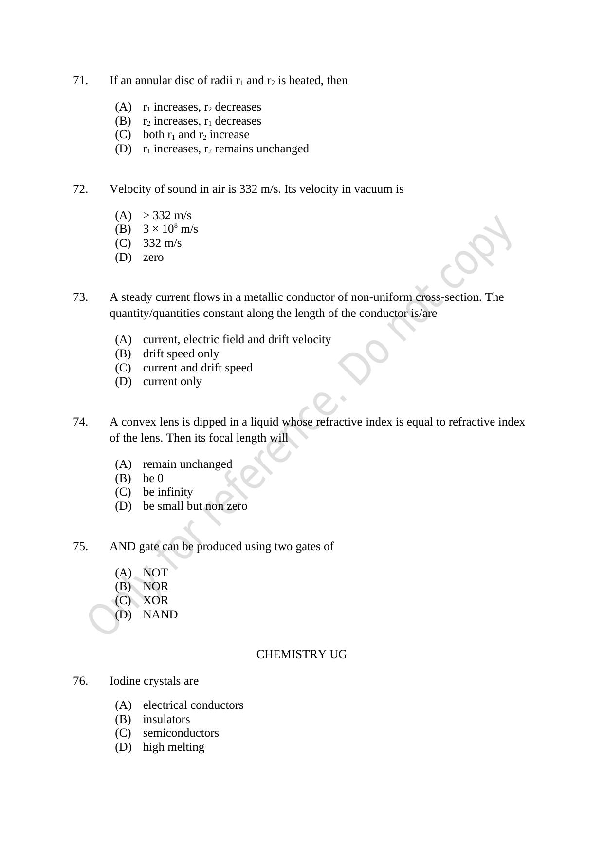 CUSAT CAT 2021 MSC Integrated Biology Shift I Question Paper - Page 14