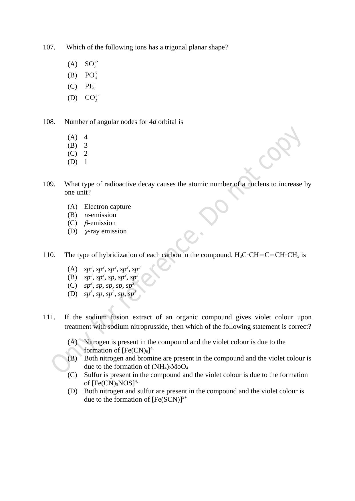CUSAT CAT 2021 MSC Integrated Biology Shift I Question Paper - Page 20