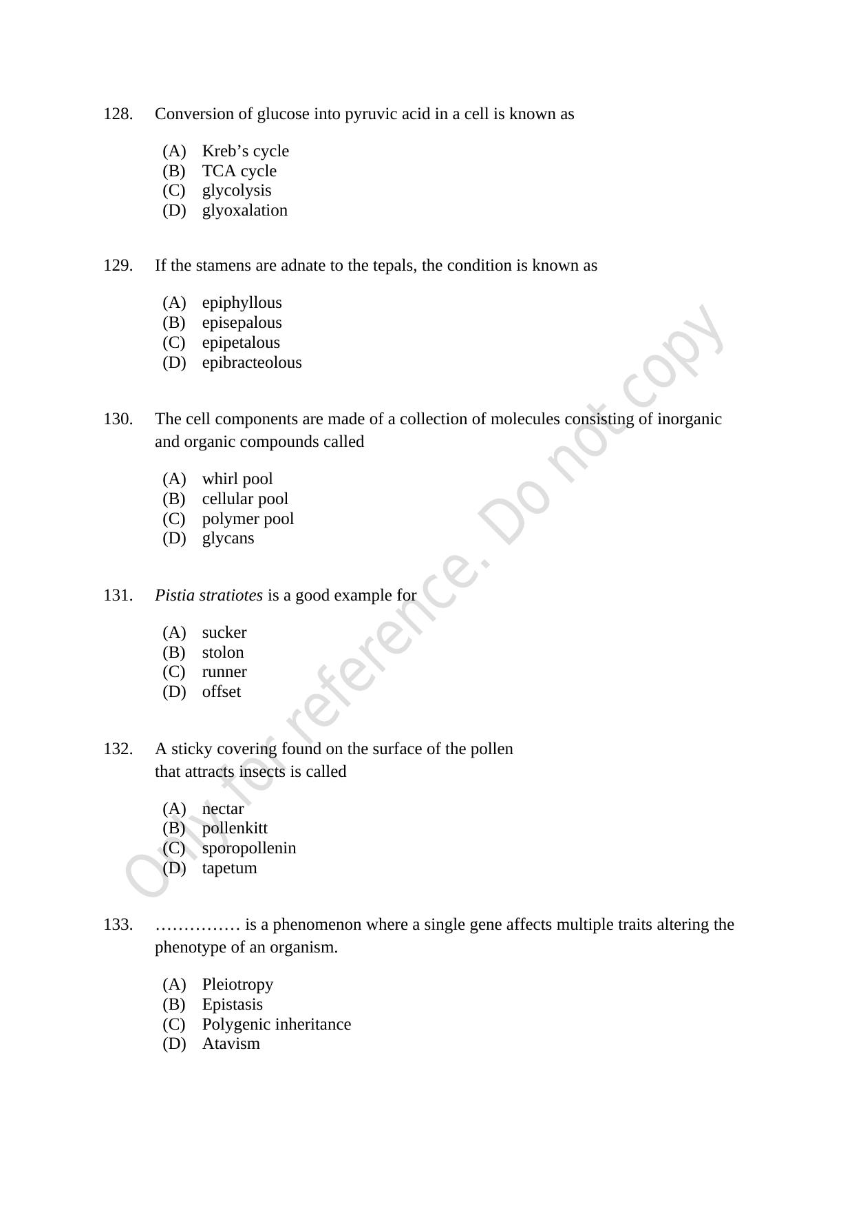 CUSAT CAT 2021 MSC Integrated Biology Shift I Question Paper - Page 25