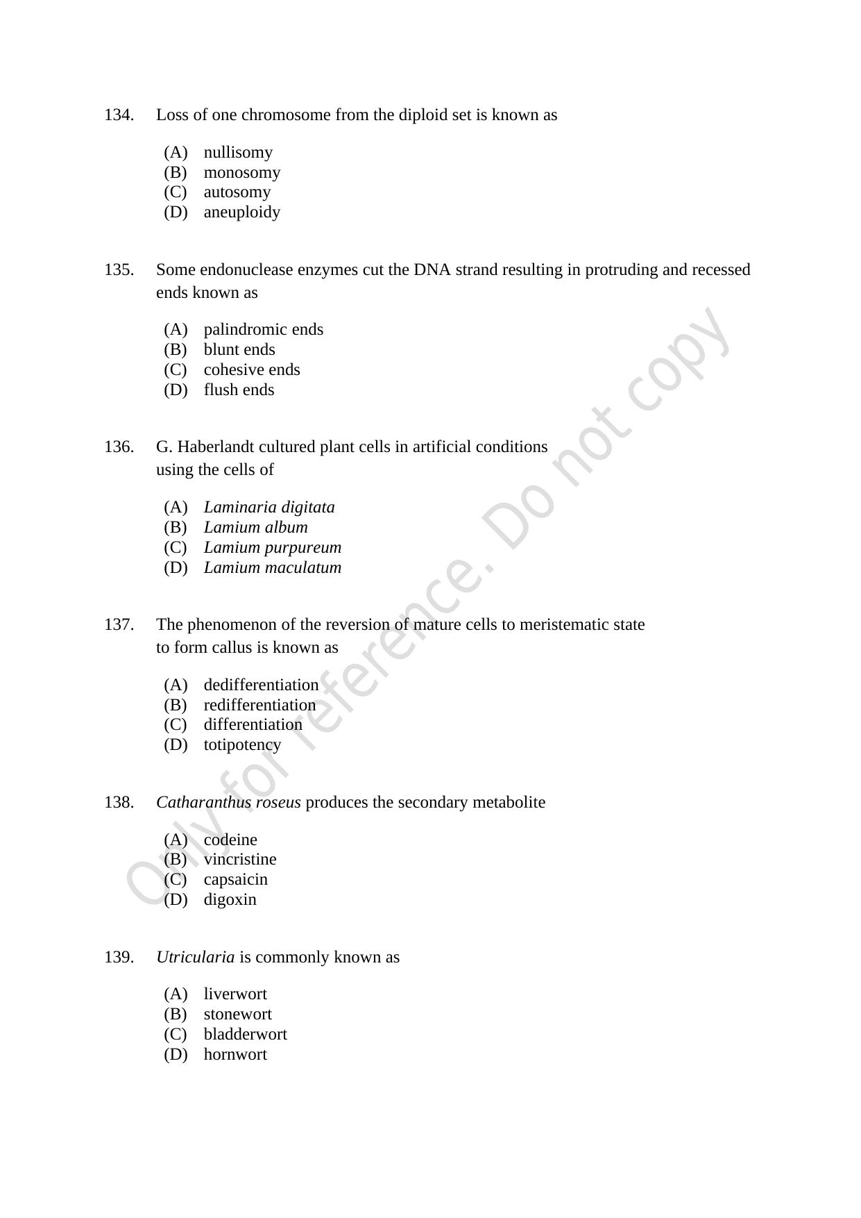 CUSAT CAT 2021 MSC Integrated Biology Shift I Question Paper - Page 26