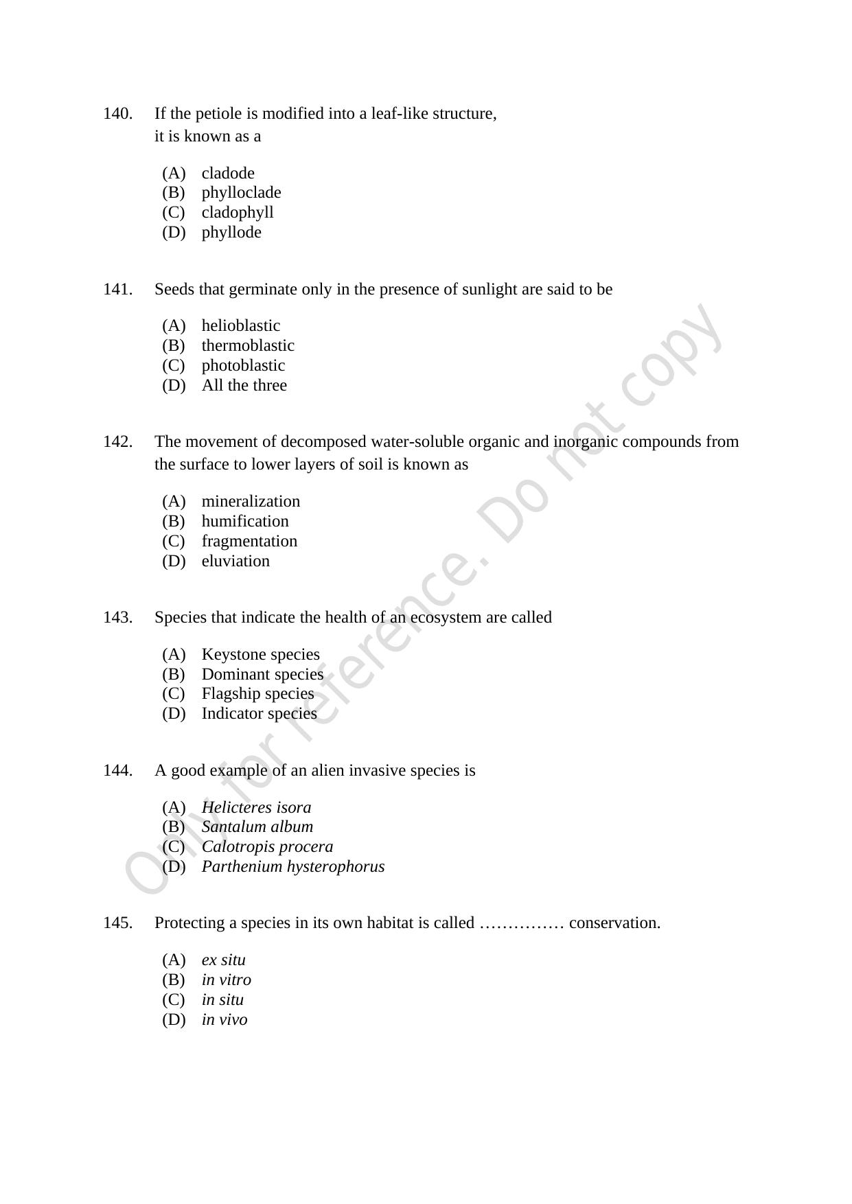 CUSAT CAT 2021 MSC Integrated Biology Shift I Question Paper - Page 27