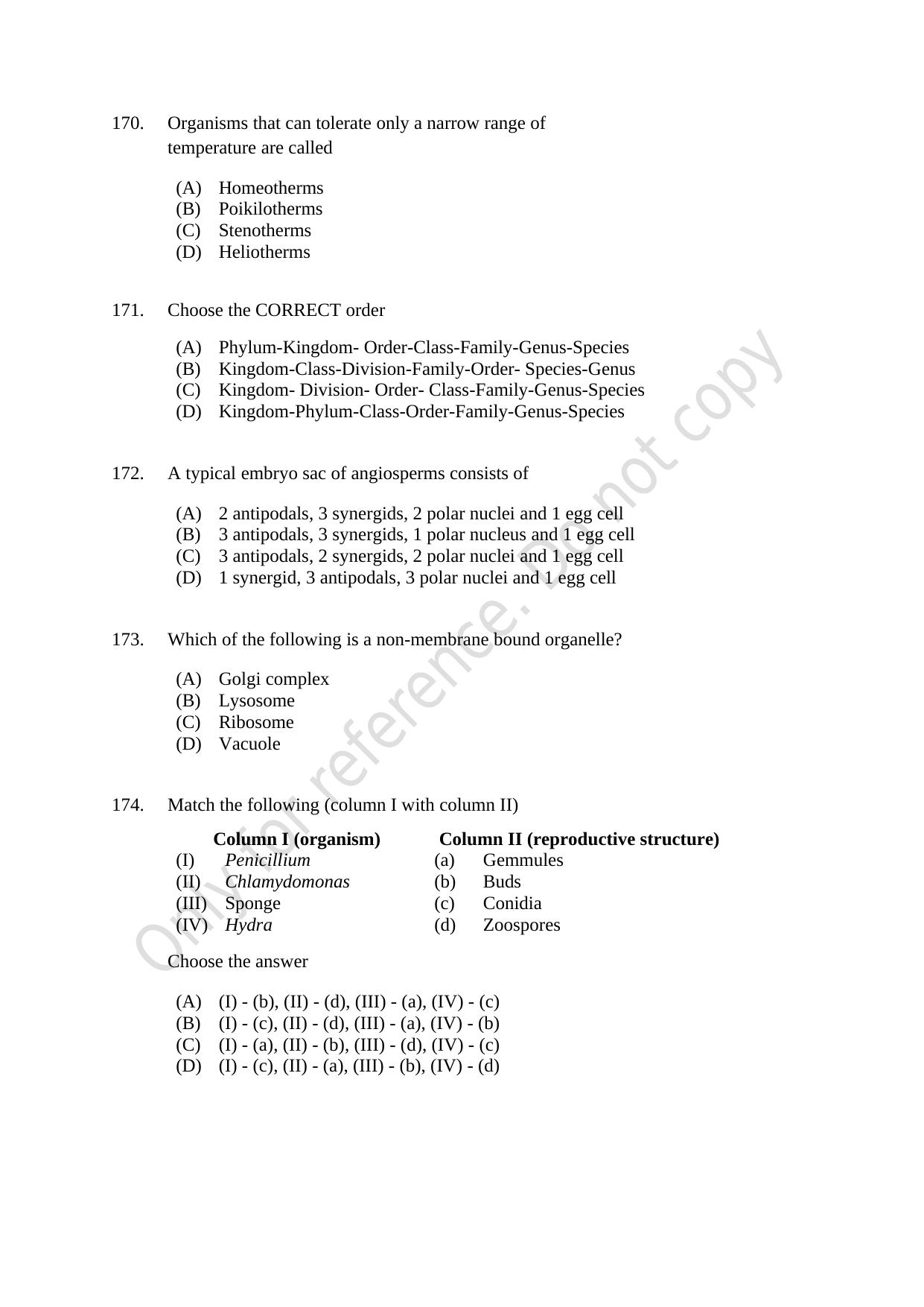 CUSAT CAT 2021 MSC Integrated Biology Shift I Question Paper - Page 32