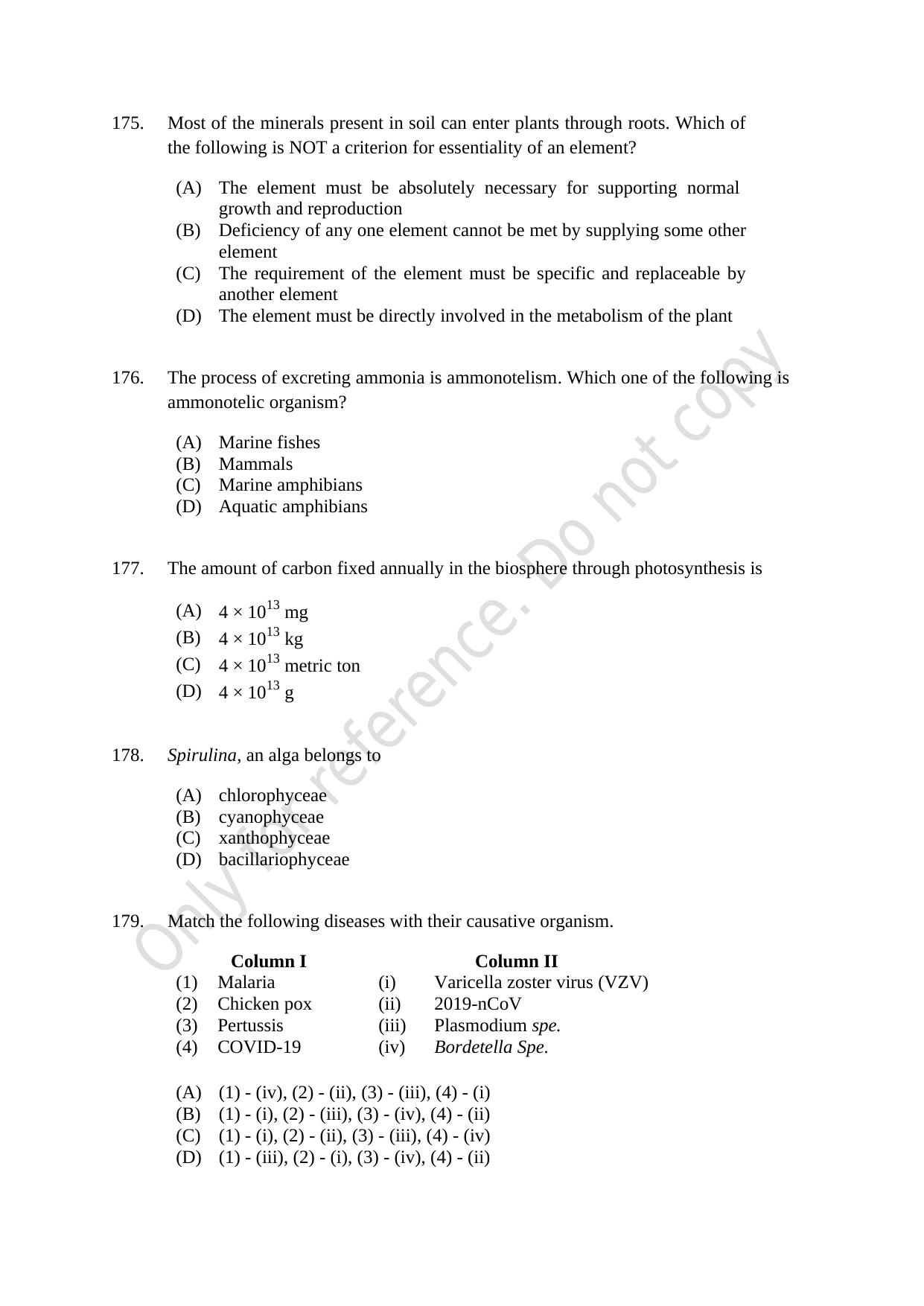 CUSAT CAT 2021 MSC Integrated Biology Shift I Question Paper - Page 33