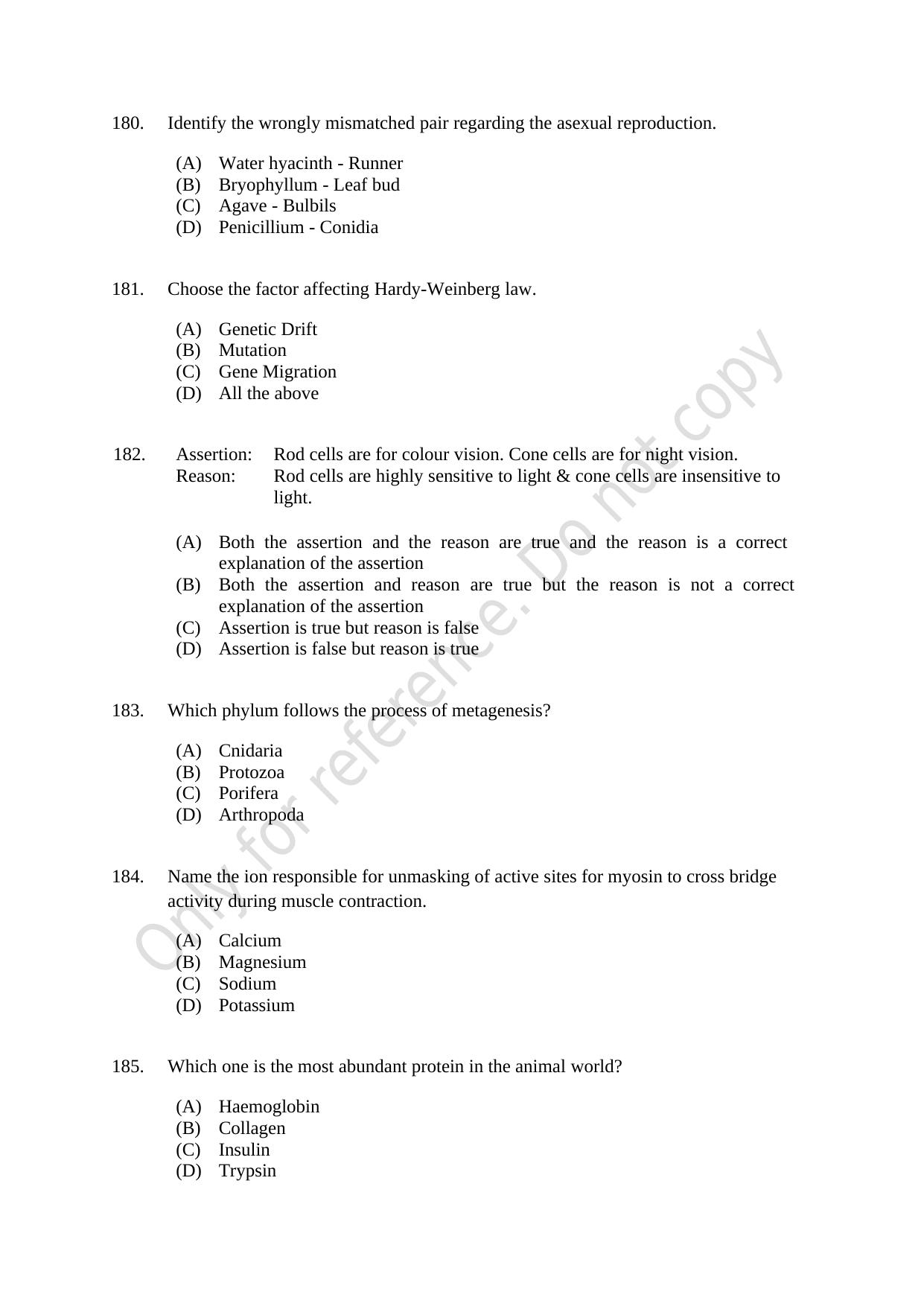 CUSAT CAT 2021 MSC Integrated Biology Shift I Question Paper - Page 34