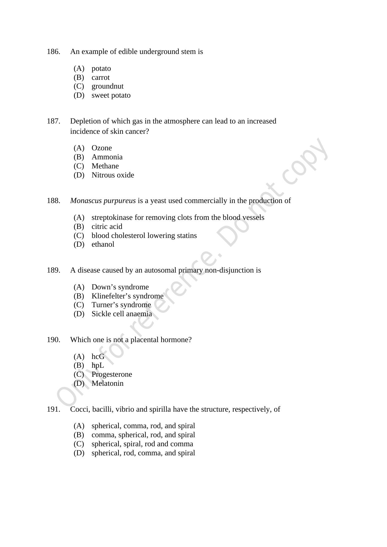 CUSAT CAT 2021 MSC Integrated Biology Shift I Question Paper - Page 35