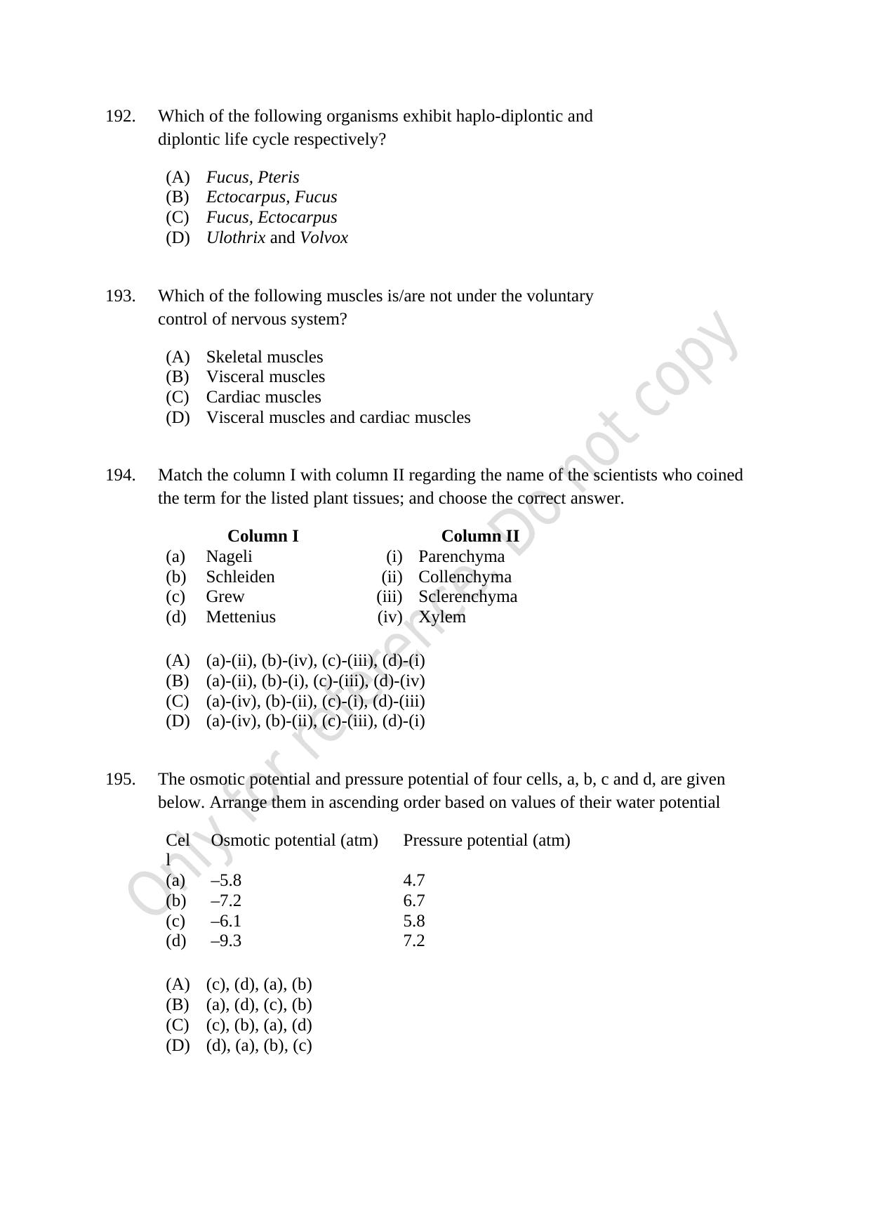CUSAT CAT 2021 MSC Integrated Biology Shift I Question Paper - Page 36