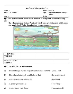 Worksheets for Class 2 EVS Assignment 69 Our Environment
