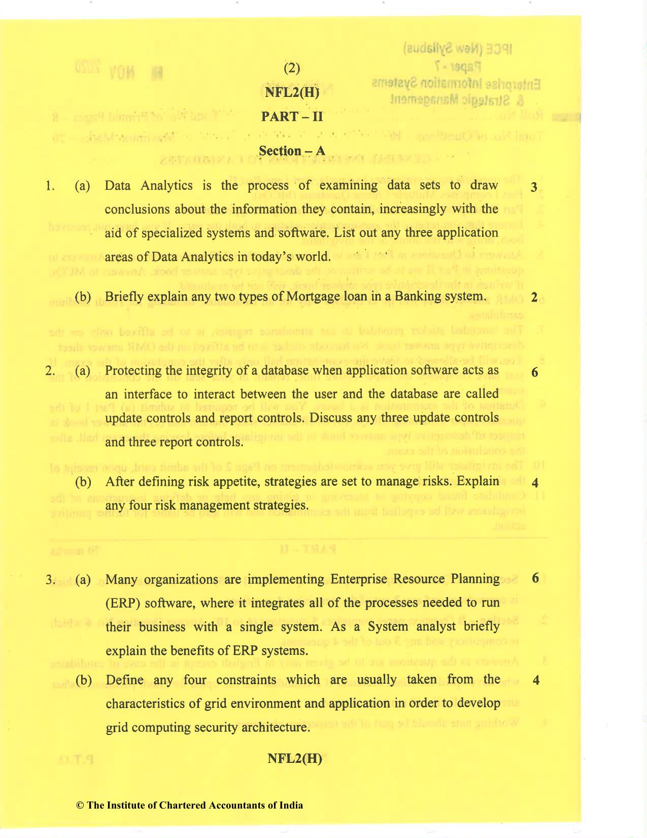 CA Inter Nov 2020 Question Paper - Paper 7 – Enterprise Information Systems & Strategic Management - Page 2