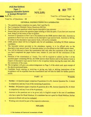 CA Inter Nov 2020 Question Paper - Paper 7 – Enterprise Information Systems & Strategic Management