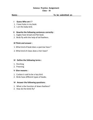 Worksheet for Class 3 Science Assignment 5