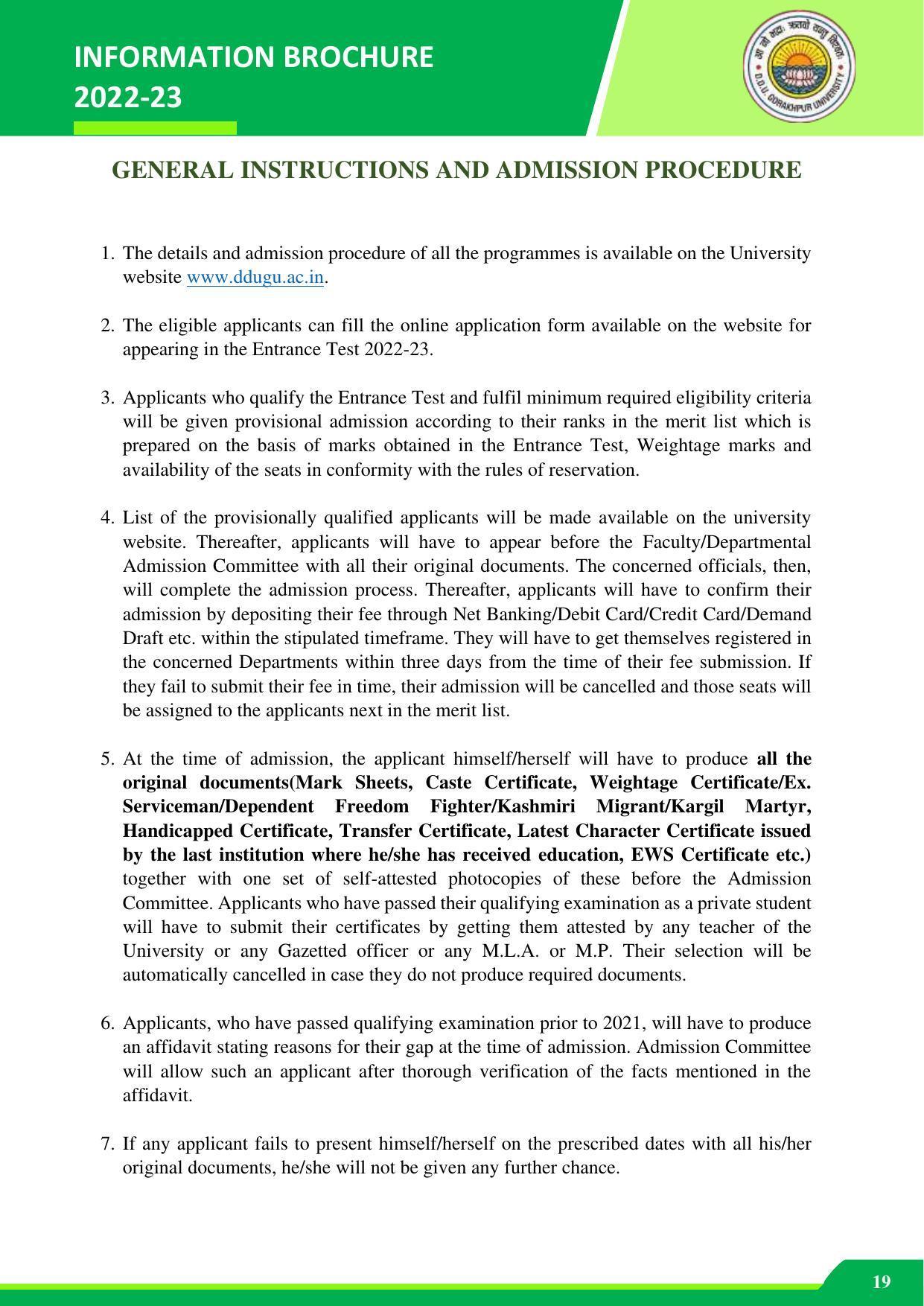 Deen Dayal Upadhyay Gorakhpur University, Gorakhpur Agriculture 2022-23 - Page 19