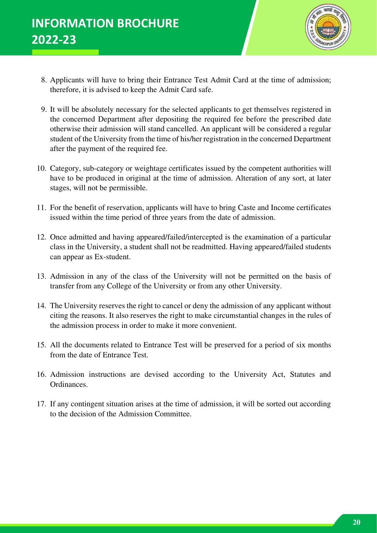 Deen Dayal Upadhyay Gorakhpur University, Gorakhpur Agriculture 2022-23 - Page 20