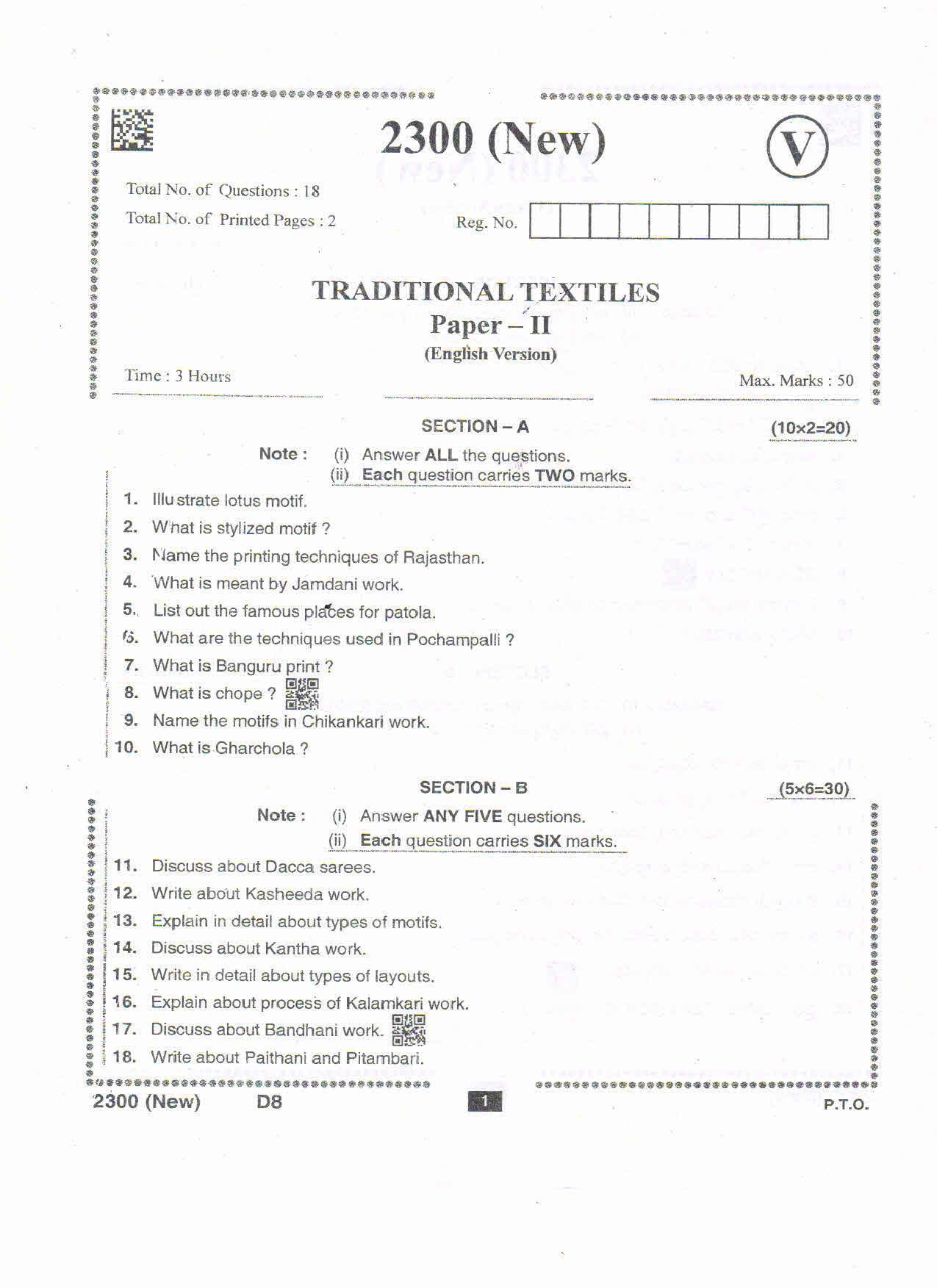 AP Intermediate 2nd Year Vocational Question Paper September-2021 - Traditional_Textiles-II - Page 1