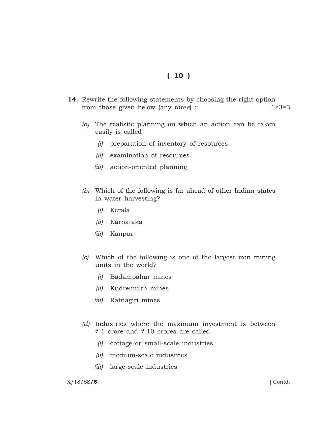 Meghalaya Board (MBOSE) Class 10 SOCIAL STUDIES 2018 Question Paper - Page 10