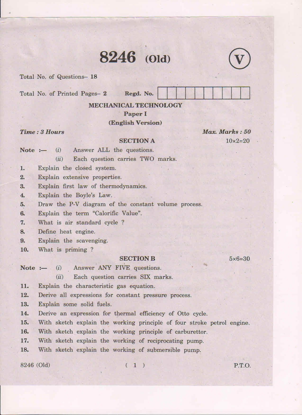 AP Inter 1st Year  Mechanical Techology-I (Old) March-2019-Vocational Question Paper - Page 1