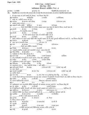 Hemchand North Gujarat University Sample Paper July-Sept 2021: B R S Sem – I Paper Code - 3070 (Old Course)